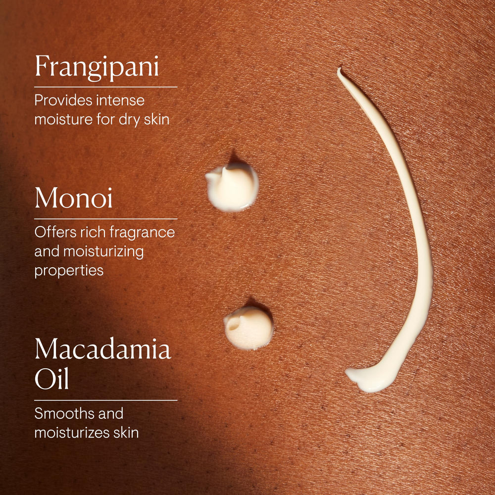 Tahitian Monoi oil with Frangipani flowers from ELEMIS for exotic fragrance.