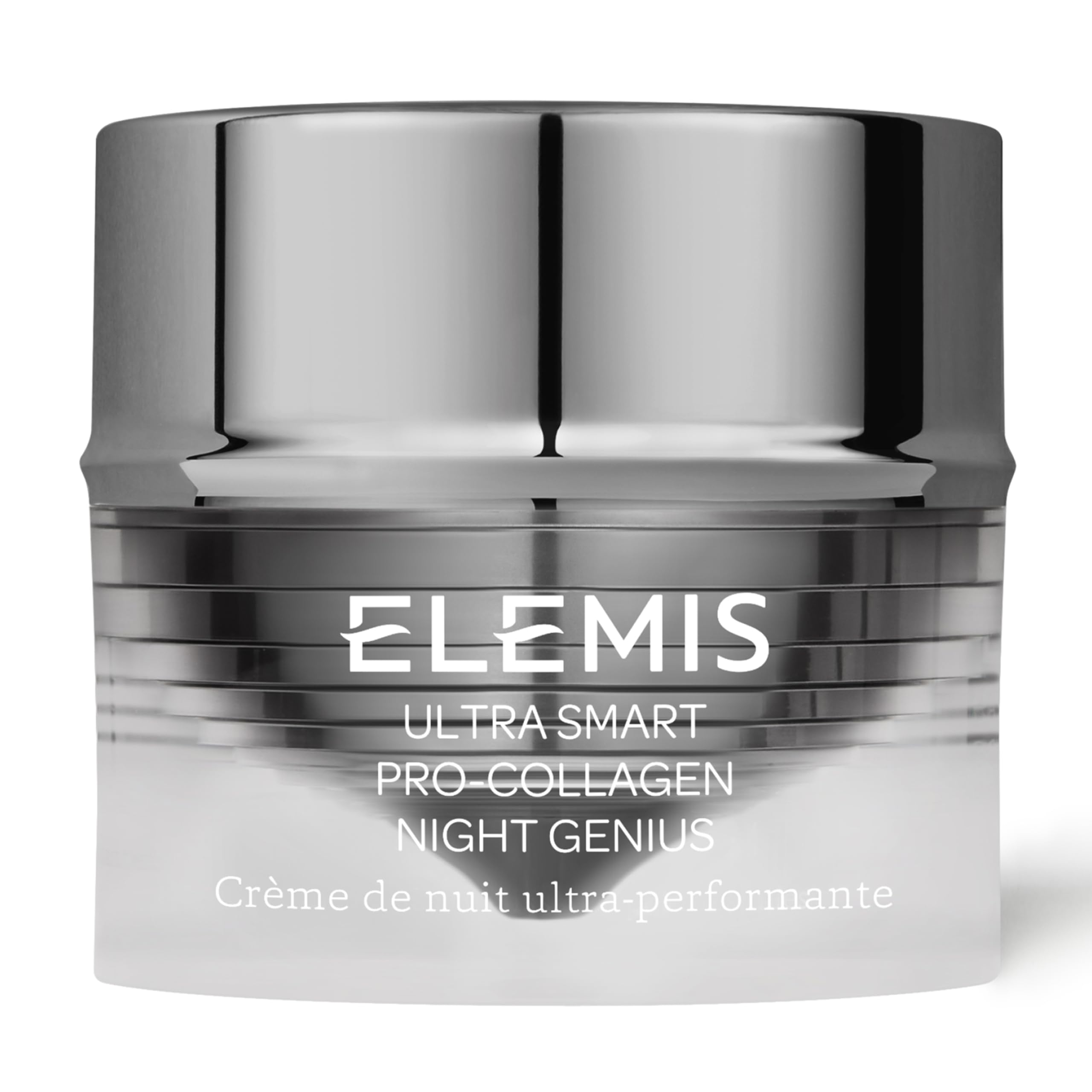 Elemis Ultra Smart Night Genius bottle shows overnight hydration for refreshed skin.