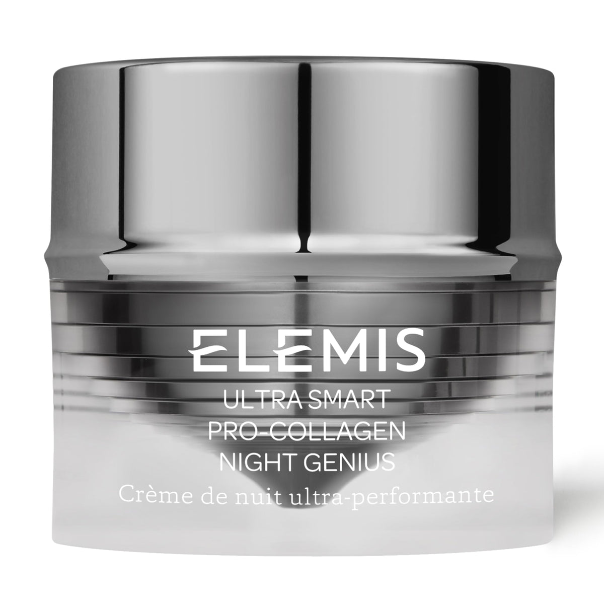 Elemis Ultra Smart Night Genius bottle shows overnight hydration for refreshed skin.