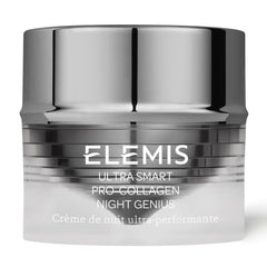 Elemis Ultra Smart Night Genius bottle shows overnight hydration for refreshed skin.