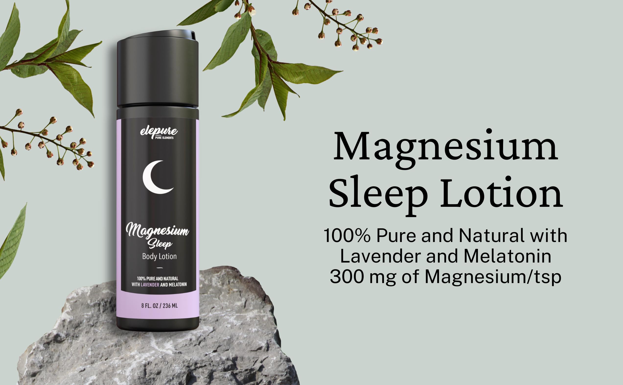 Elepure Pure Elements magnesium lotion applied to skin for a gentle, relaxing touch.