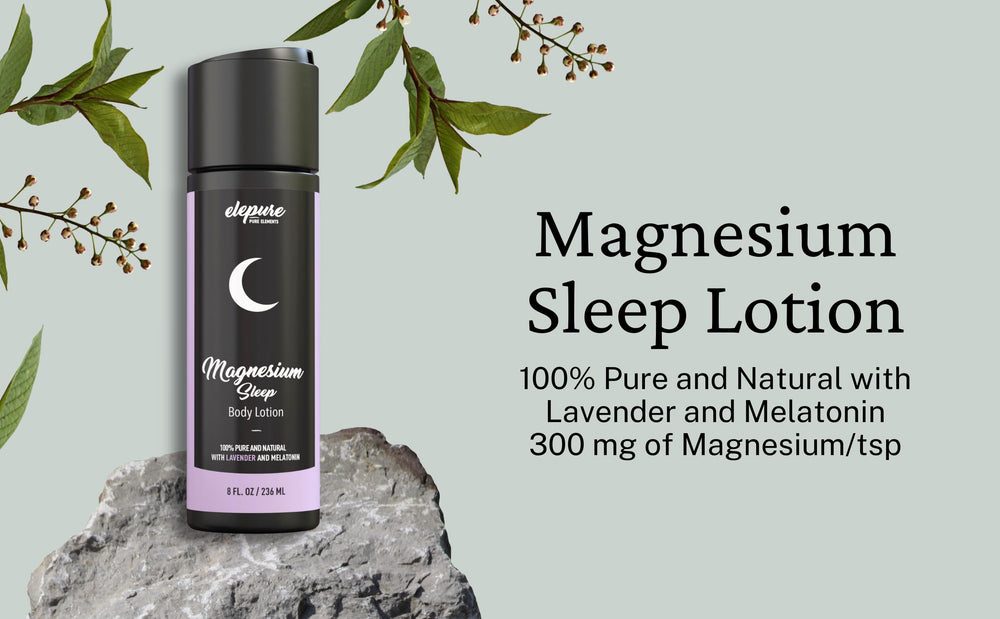 Elepure Pure Elements magnesium lotion applied to skin for a gentle, relaxing touch.
