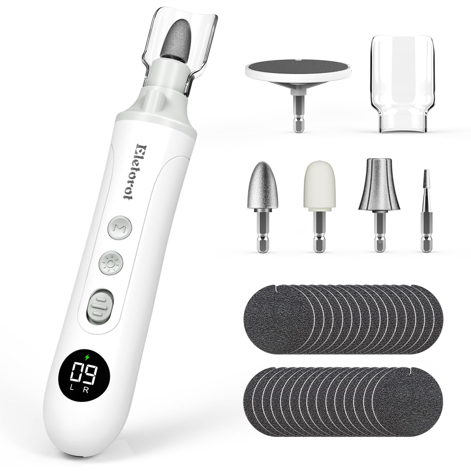 Eletorot nail-file-set cordless design enables portable at-home nail care.