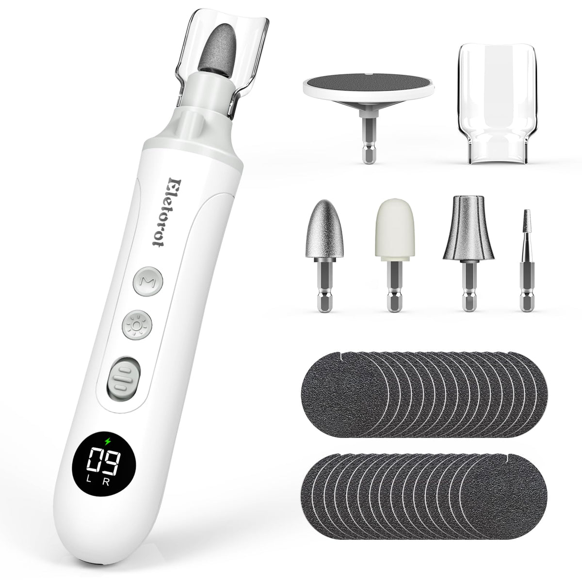 Eletorot nail-file-set cordless design enables portable at-home nail care.