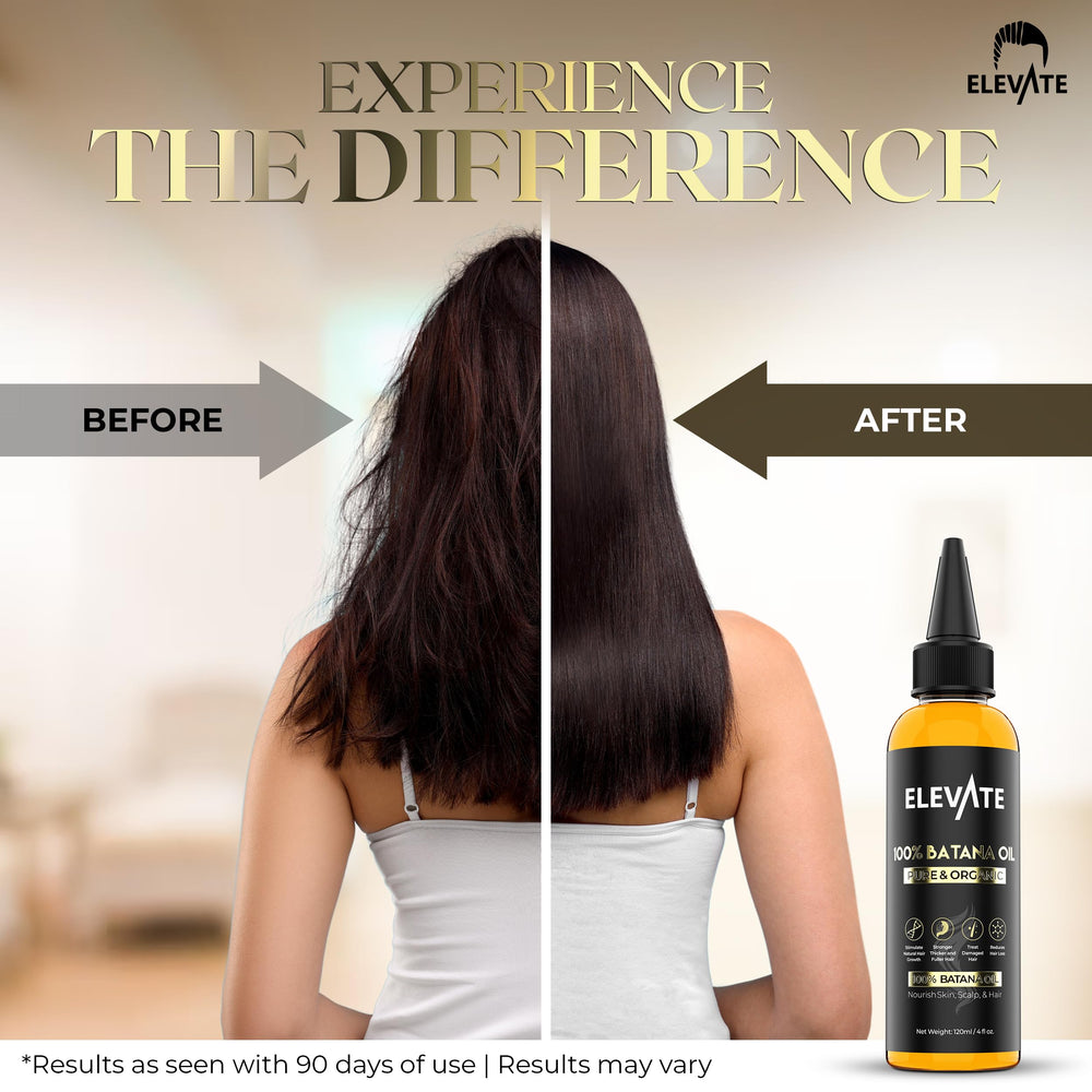 Elevate Batana Oil application shows frizz control and smoother texture potential.
