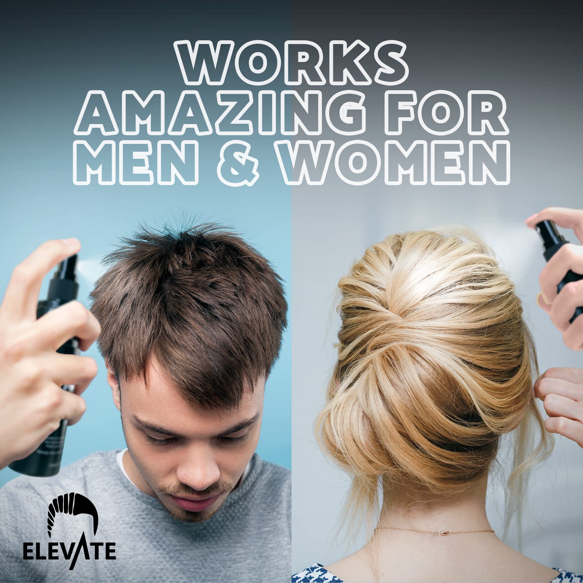 Elevate Hair Fiber Locking Spray used for all-day hold demonstration