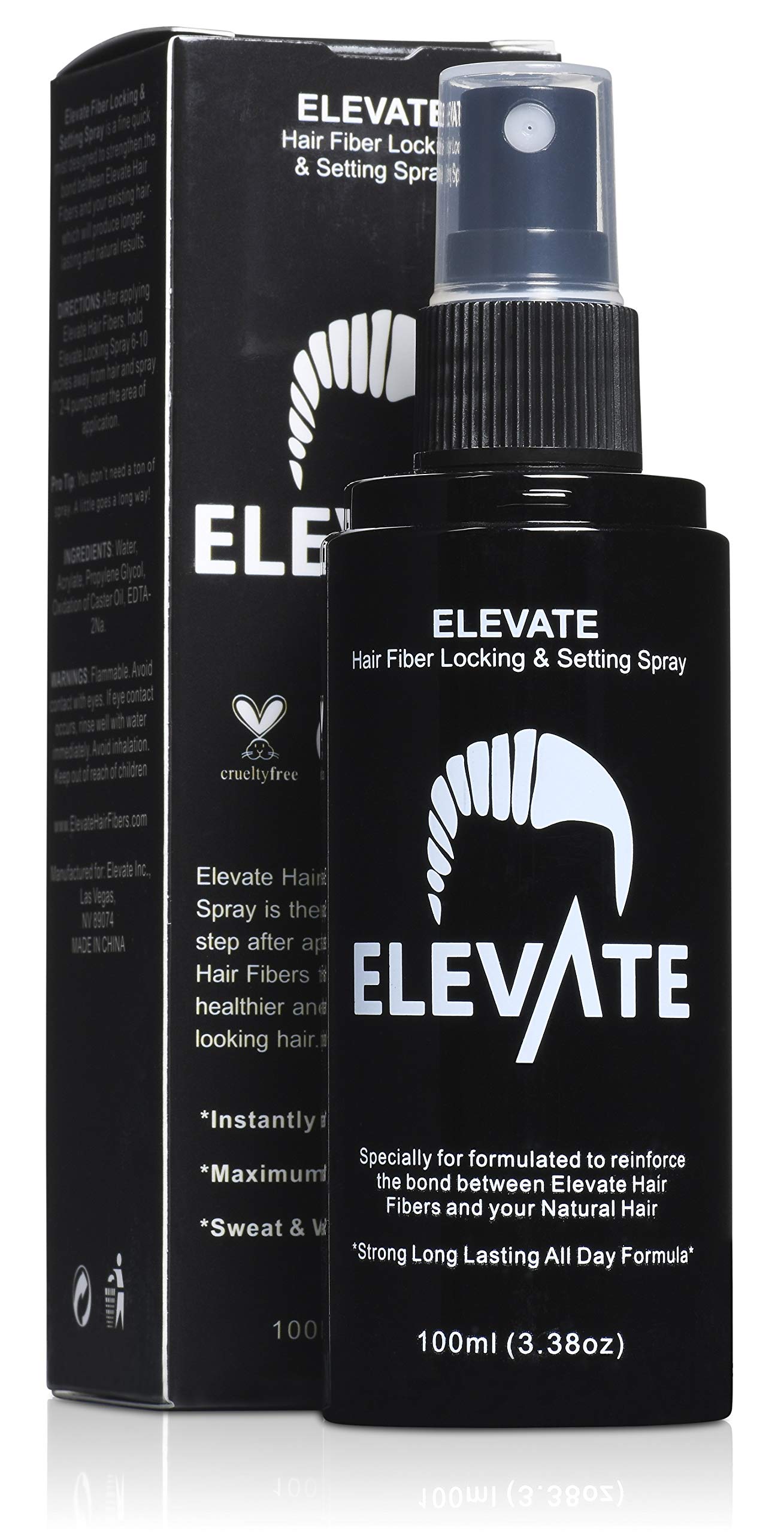 Elevate Hair Fiber Locking Spray application-ready bottle for quick touch-ups