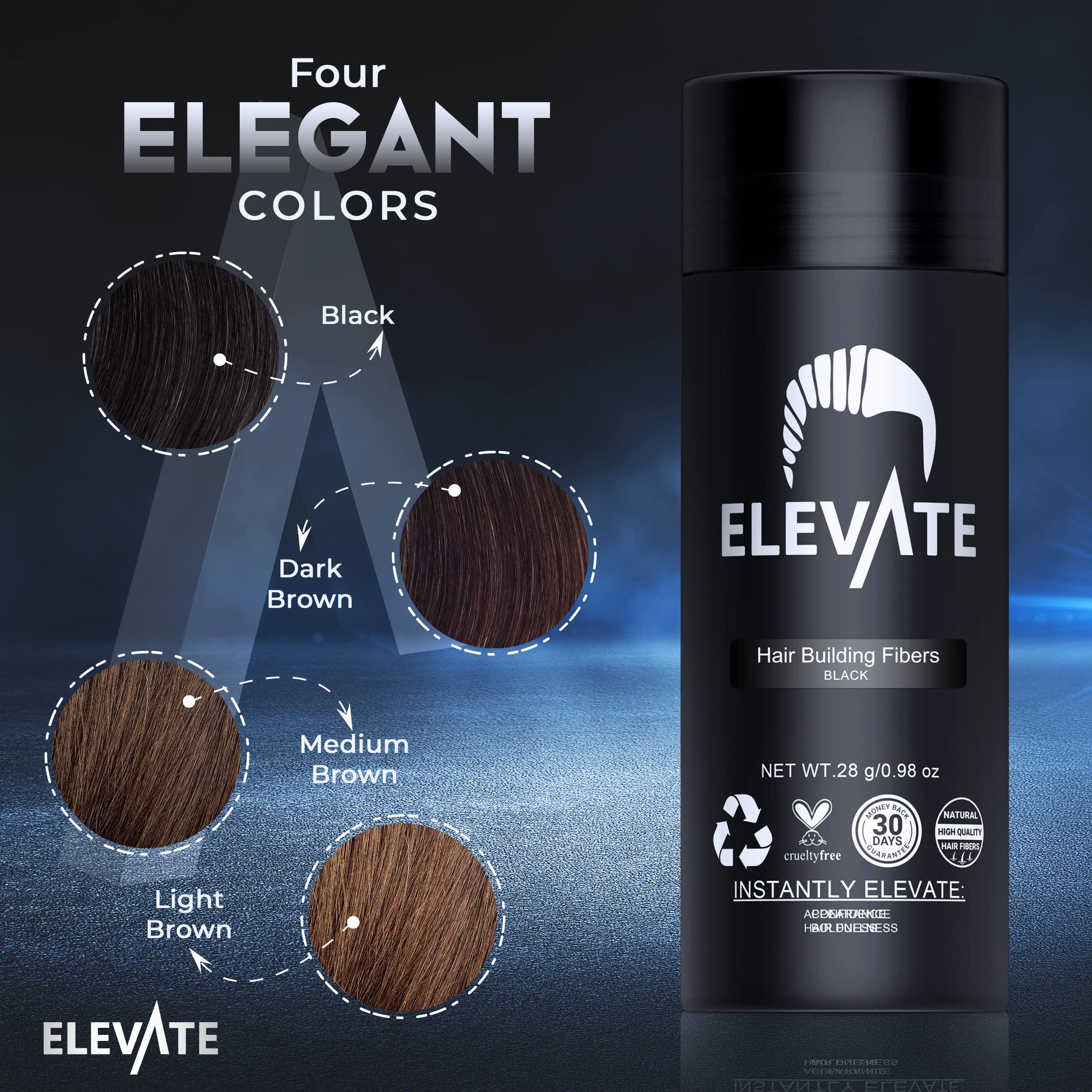 Elevate Hair Fibers before-after crown demonstrates instant concealment effect.