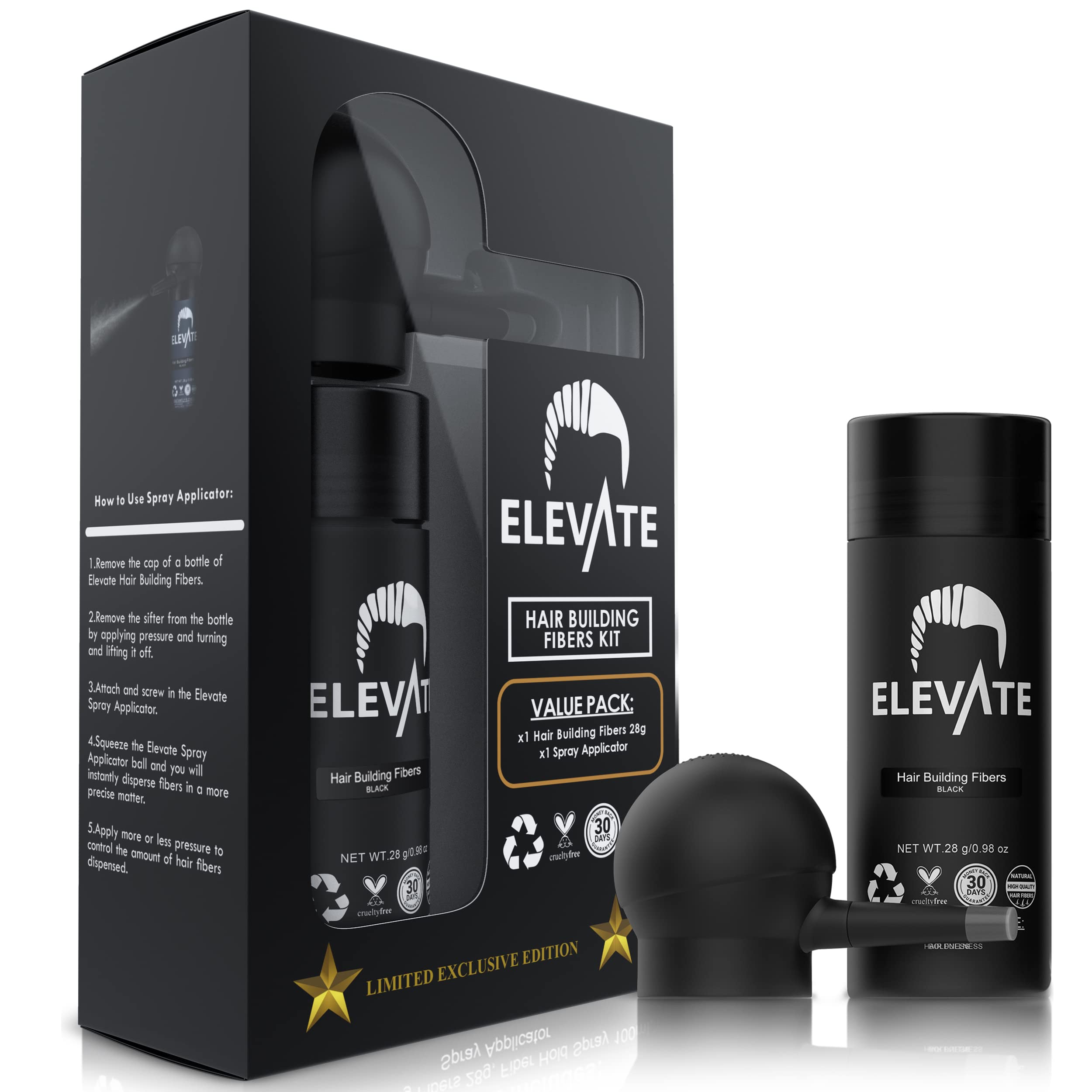 Elevate Hair Perfecting 2-in-1 Kit fibers application for instant root-thickening and natural texture.