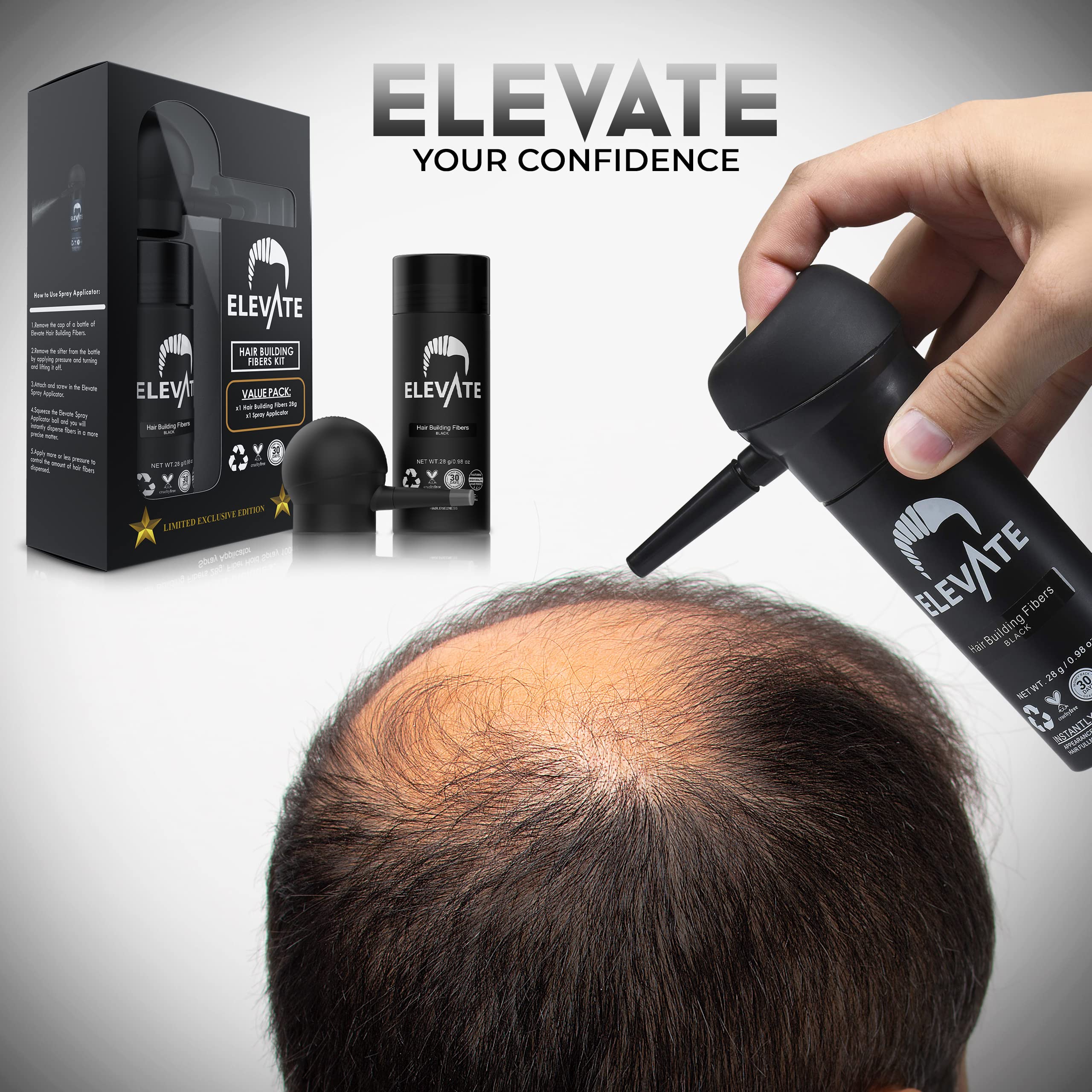 Elevate Hair Perfecting 2-in-1 Kit hairline fill with spray for undetectable blend.