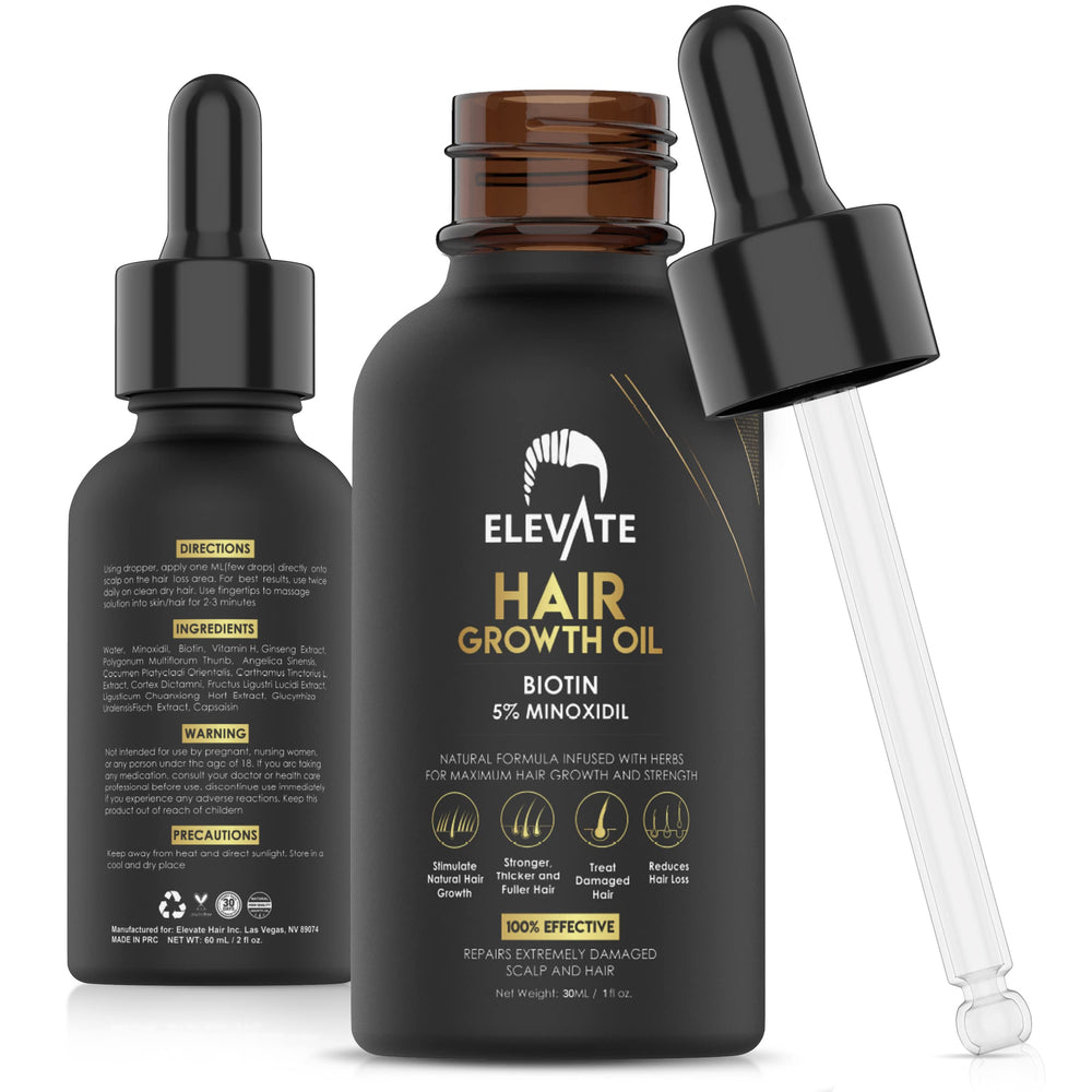 Elevate hair regrowth bottle pour shows easy daily application for growth support