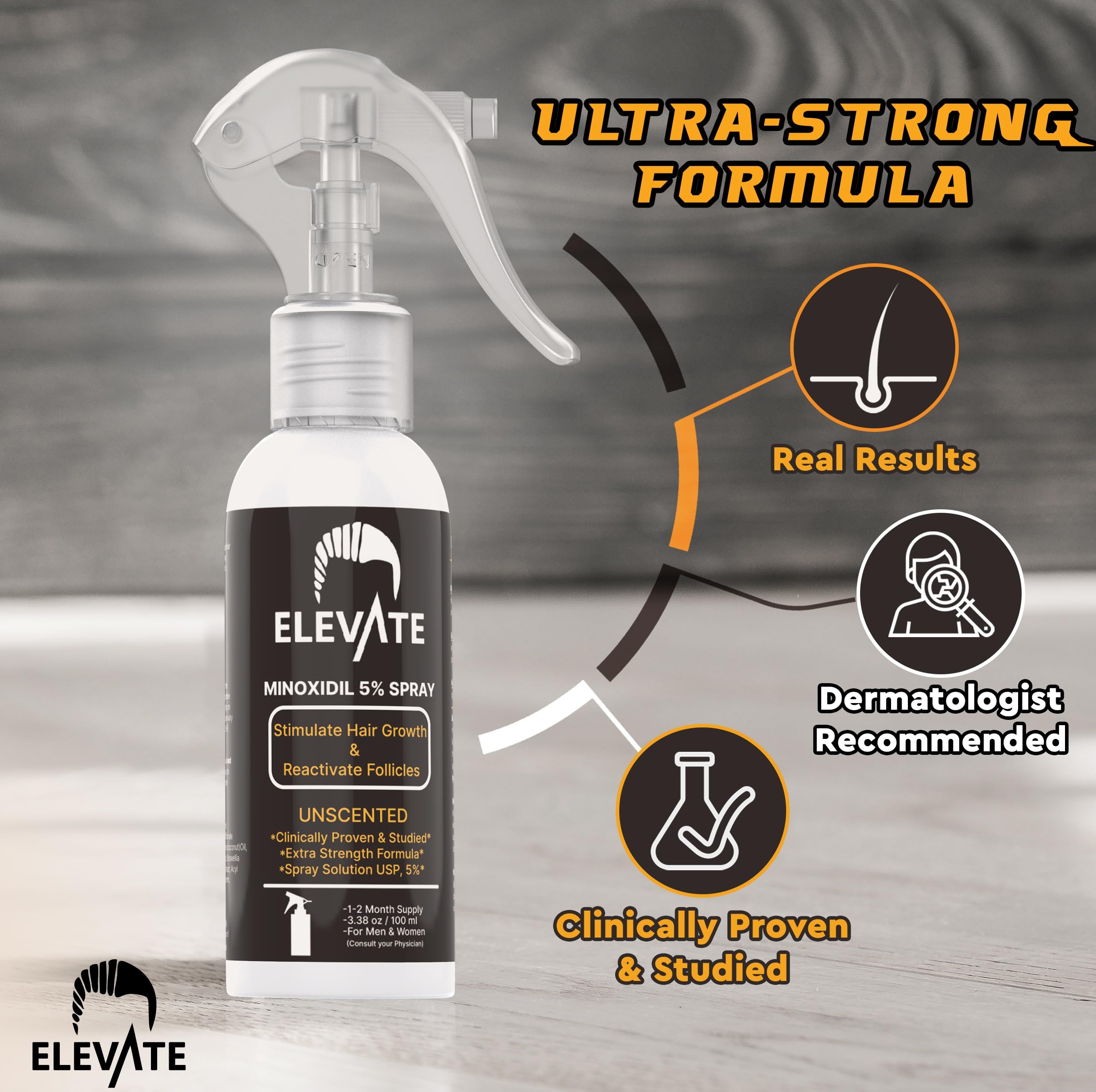 Elevate minoxidil 5 percent application closeup highlights precise scalp dosing.