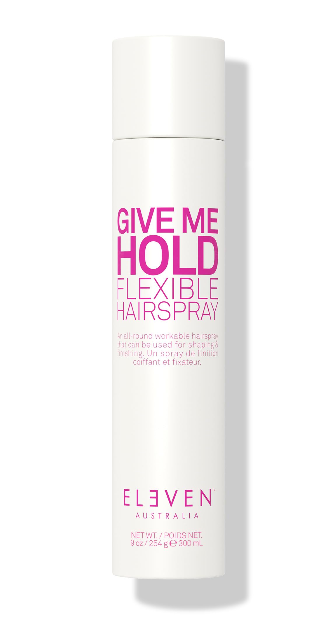 ELEVEN AUSTRALIA Give Me Hold hairspray bottle delivers lightweight hold and texture.