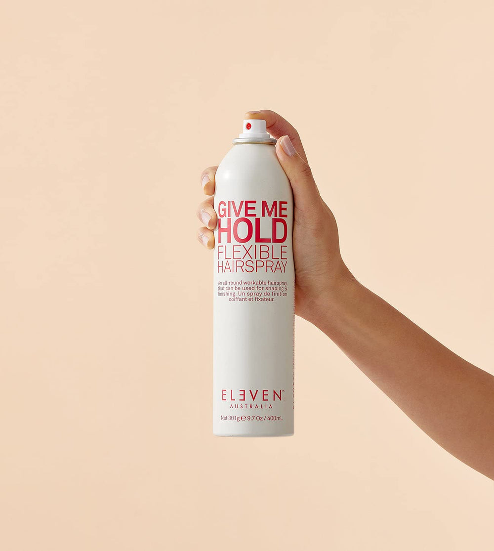 ELEVEN AUSTRALIA Give Me Hold hairspray spray nozzle release for buildable hold.