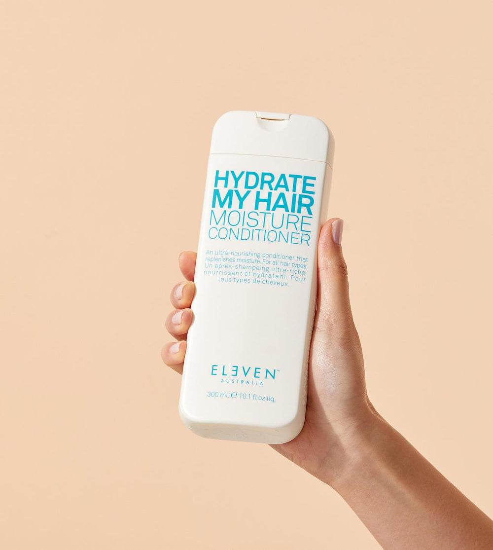 ELEVEN AUSTRALIA Hydrate My Hair conditioner with cucumber extract highlighting refreshing hydration.
