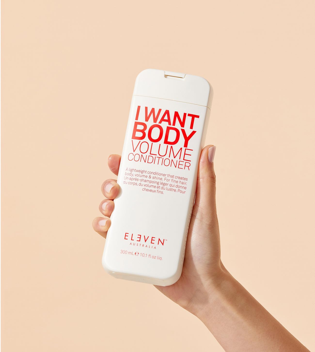 ELEVEN AUSTRALIA I Want Body Volume product shot highlights sulfate-free benefits.