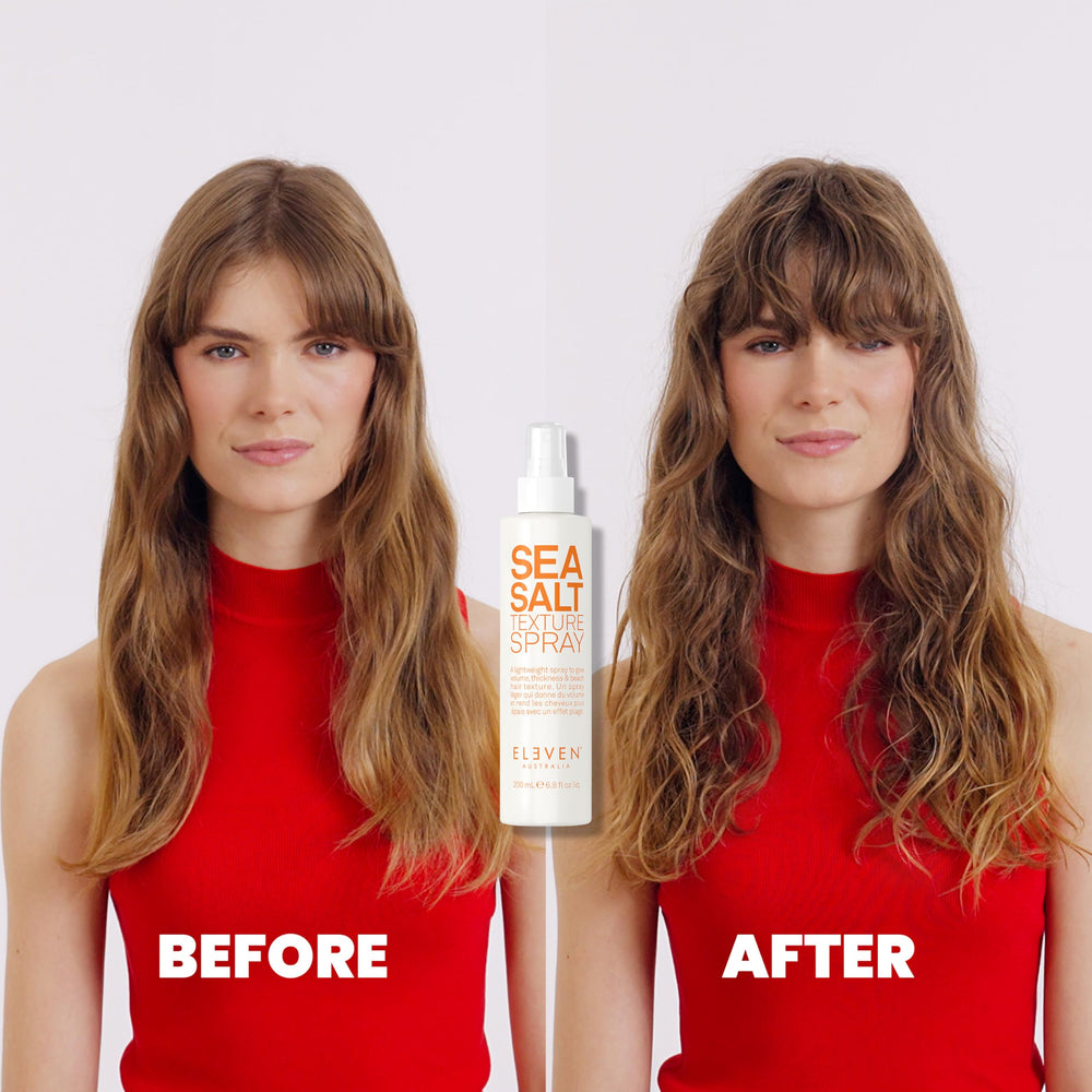 ELEVEN AUSTRALIA Sea Salt Texture Spray application on damp hair for grip and volume