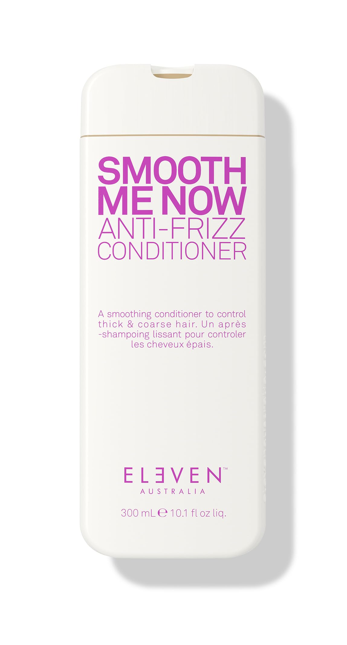 ELEVEN AUSTRALIA Smooth Me Now bottle closeup highlights frizz-control hydration for coarse hair