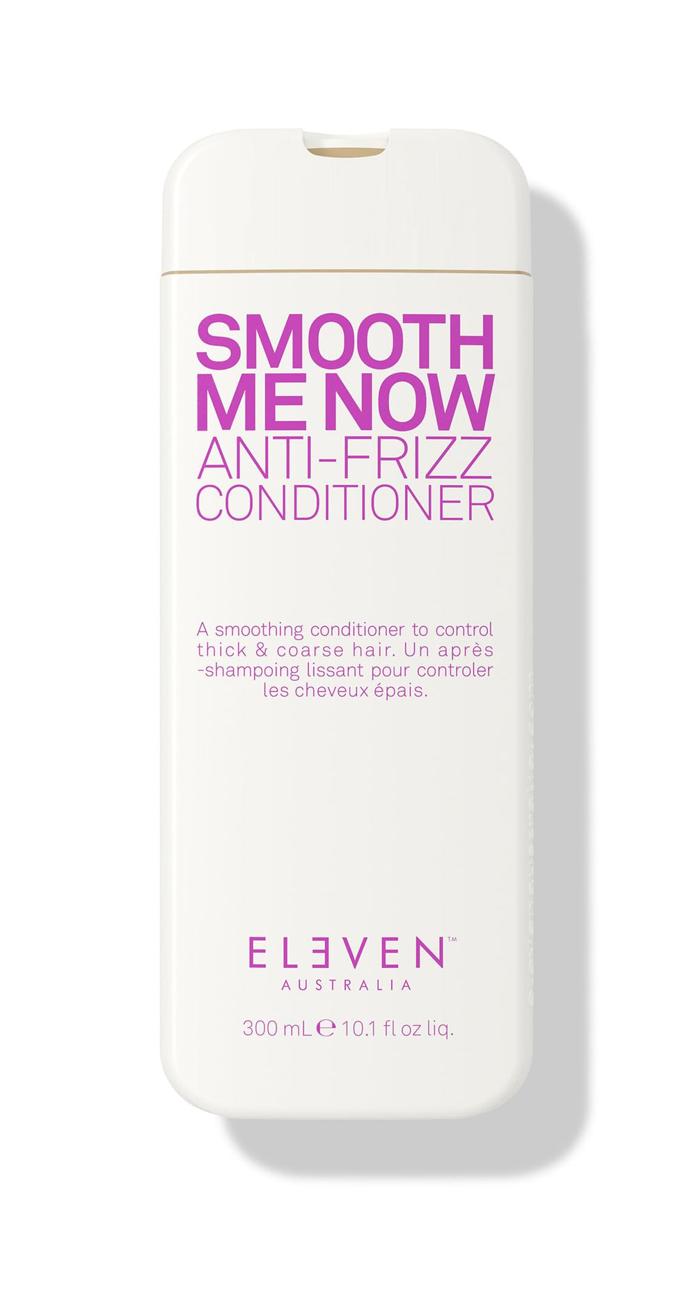 ELEVEN AUSTRALIA Smooth Me Now bottle closeup highlights frizz-control hydration for coarse hair