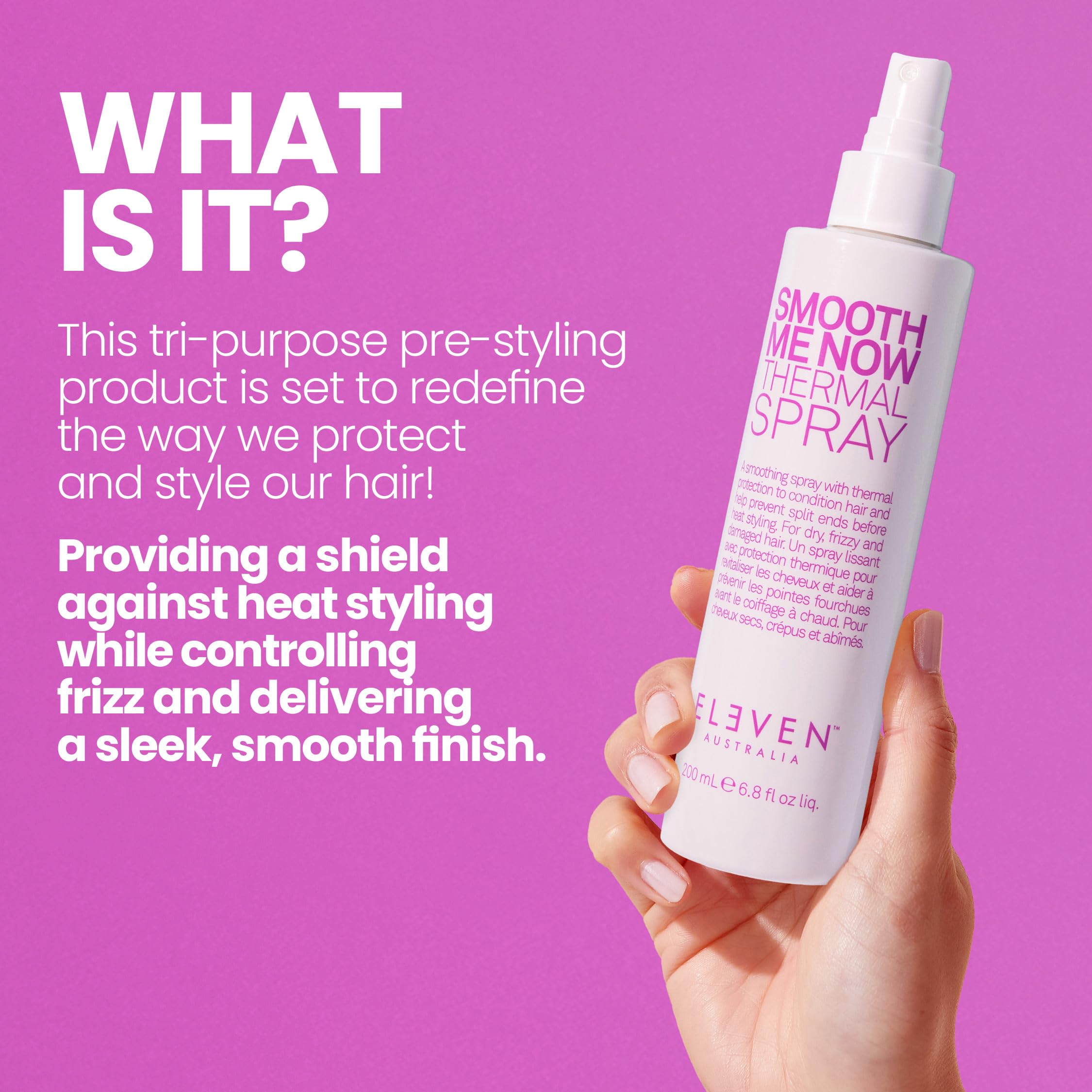 Product being dabbed into hair to smooth frizz and boost manageability