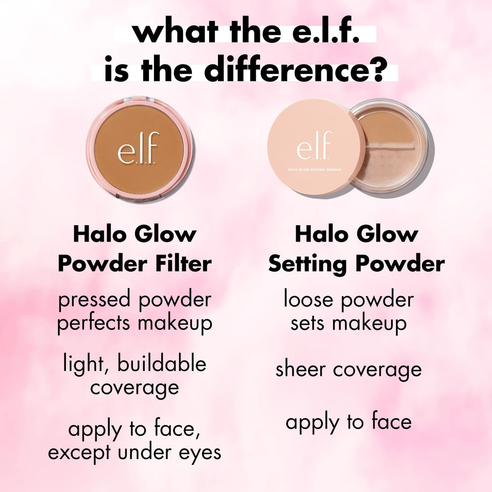 e.l.f. Halo Glow Powder Filter packaging and included puff highlight vegan cruelty-free badge
