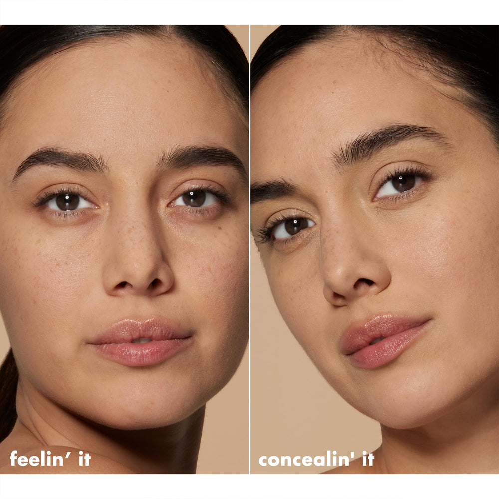 e.l.f. Hydrating Camo Concealer under-eye application demonstrates brightening with hydrated satin finish.