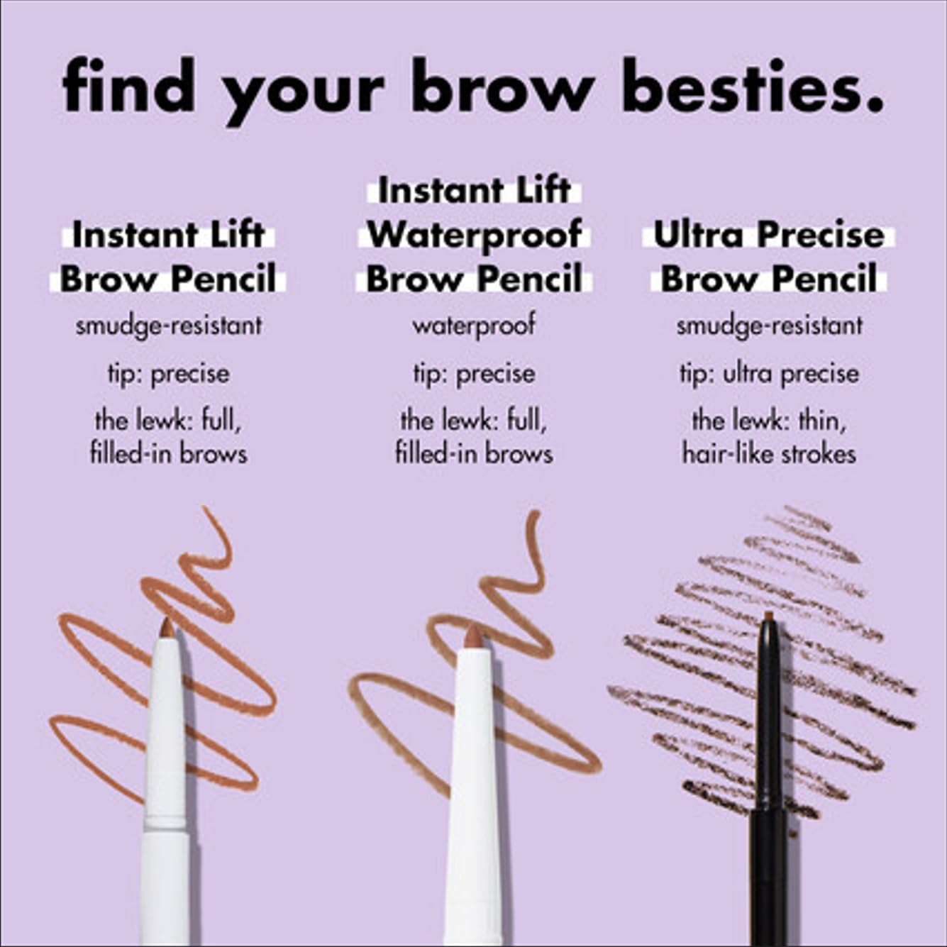 e.l.f. Instant Lift Brow Pencil neutral brown shade swatch enhances medium-brown hair.