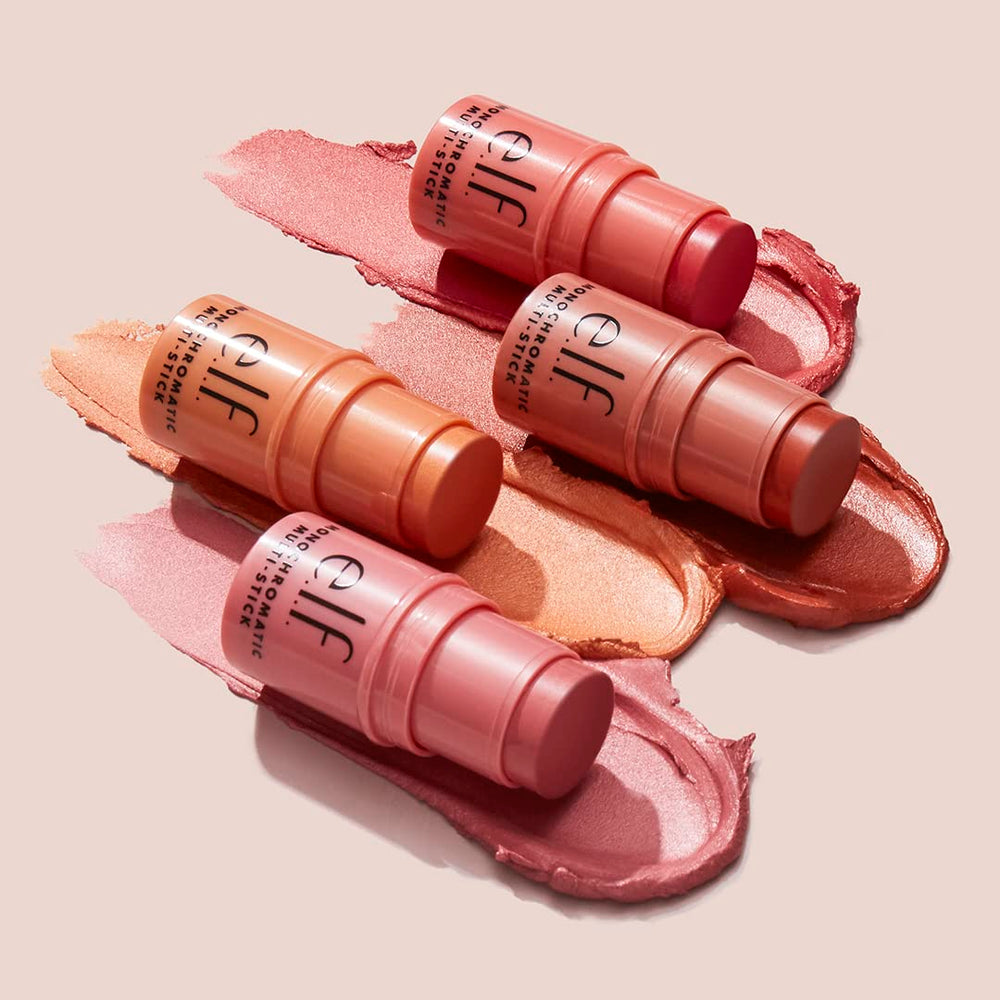 e.l.f. Monochromatic Multi Stick Sparkling Rose compact highlights travel-friendly, on-the-go makeup.
