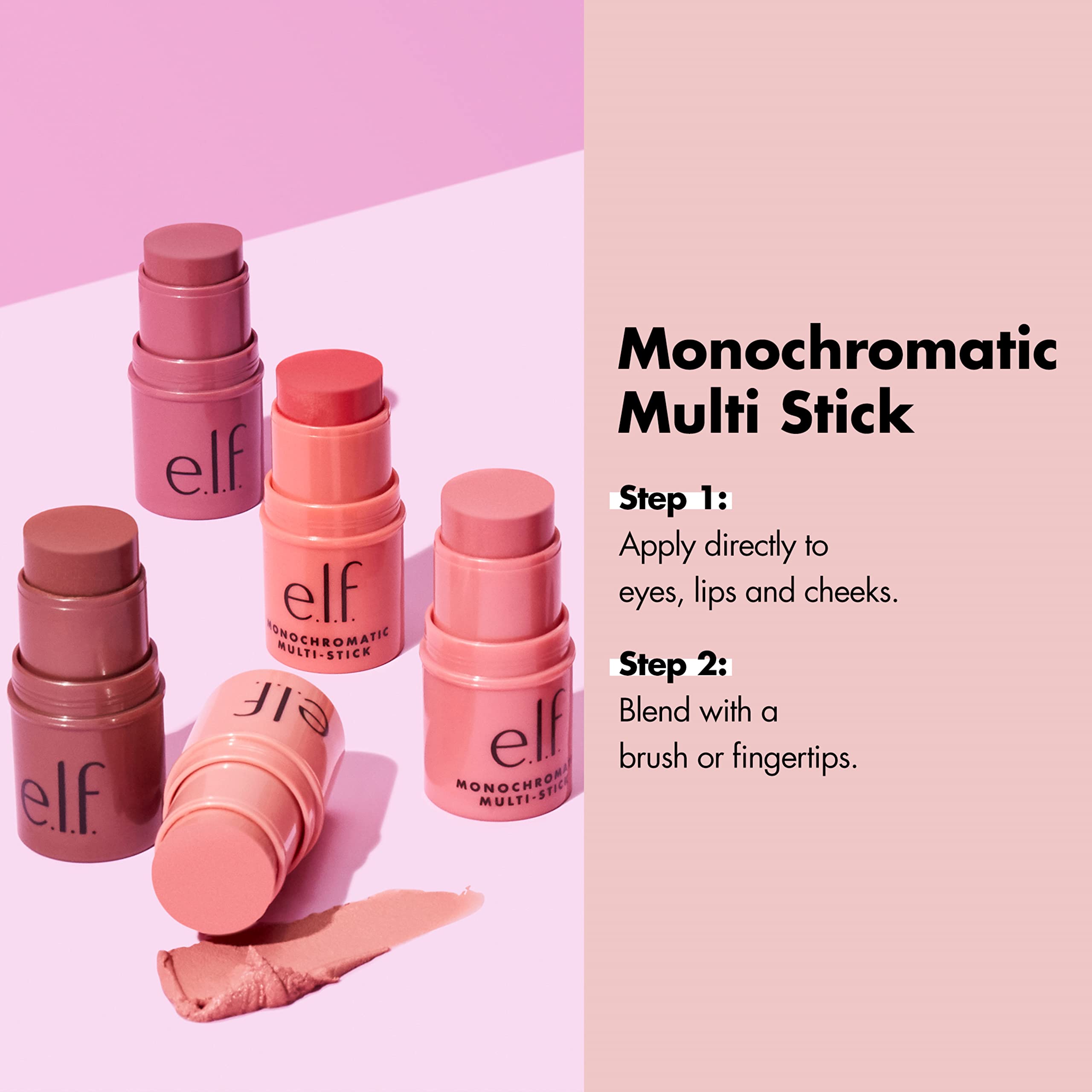 e.l.f. Monochromatic Multi Stick Sparkling Rose lip-stain provides easy, creamy lip color.