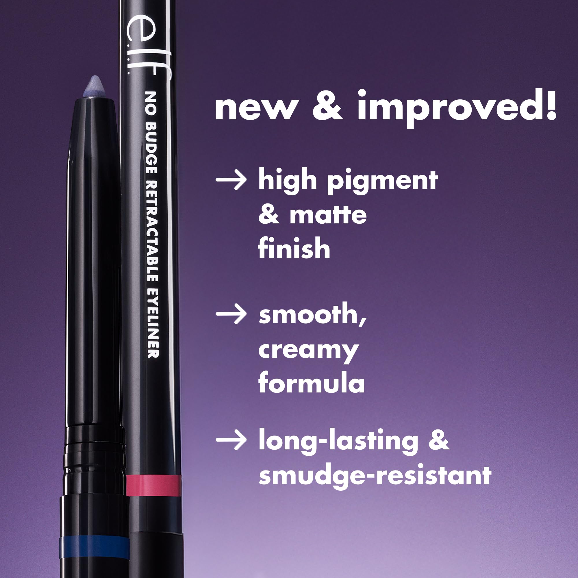 e.l.f. No Budge Retractable Eyeliner twist-up design for on-the-go touch-ups.