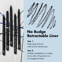 e.l.f. No Budge retractable eyeliner coffee application on lash line for bold definition.