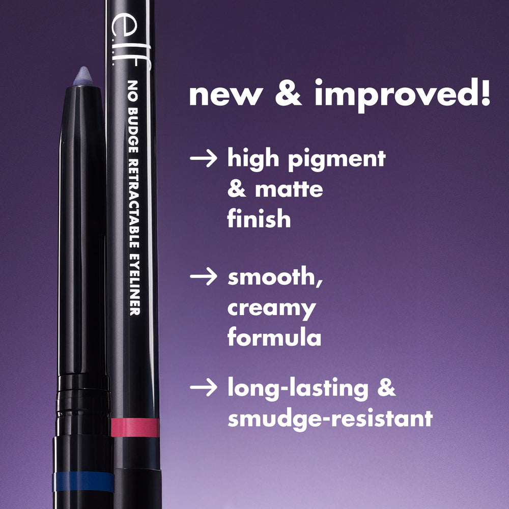 e.l.f. No Budge retractable eyeliner coffee swatch shows rich color payoff.