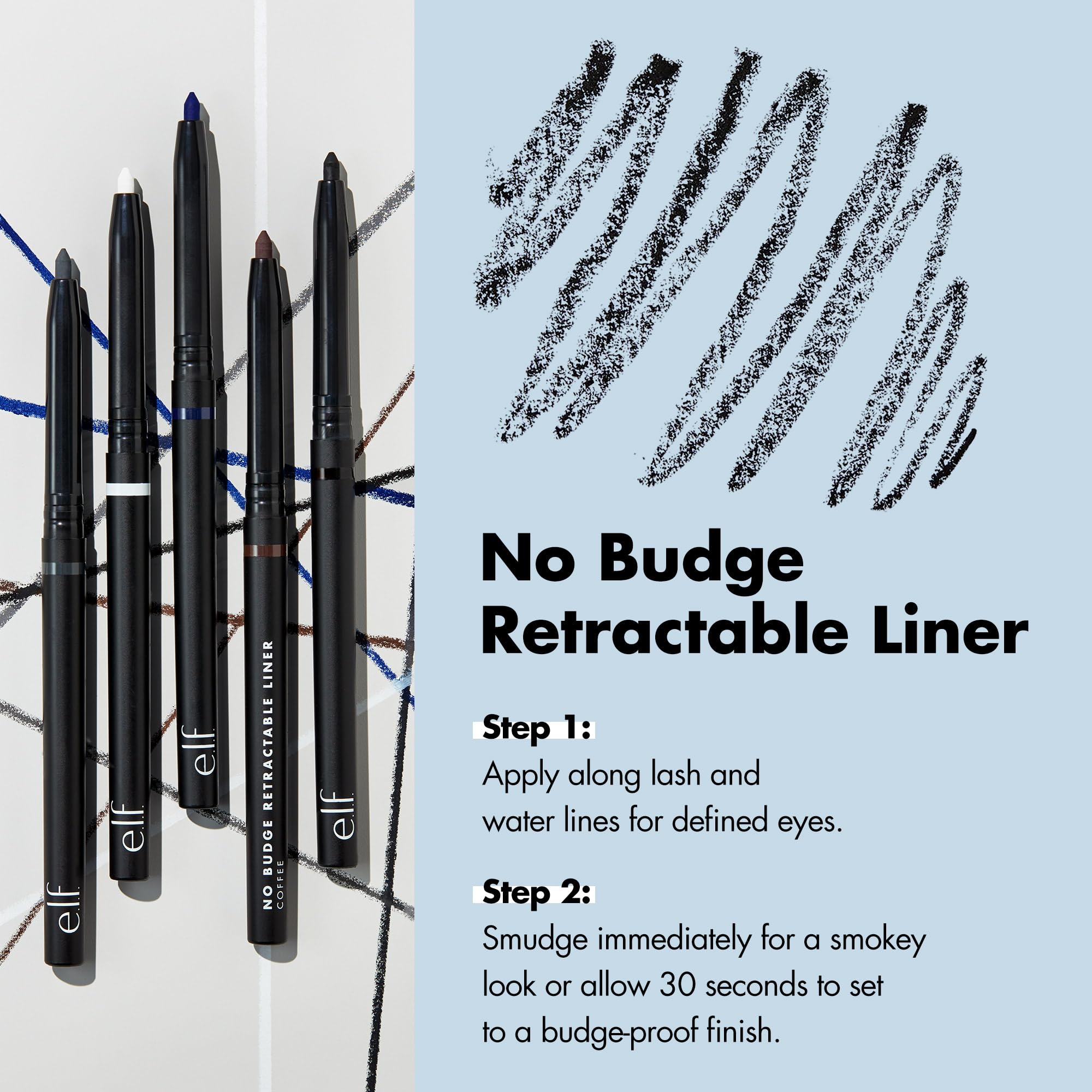 e.l.f. No Budge eyeliner lid-base use for dramatic, long-wearing eyeshadow.