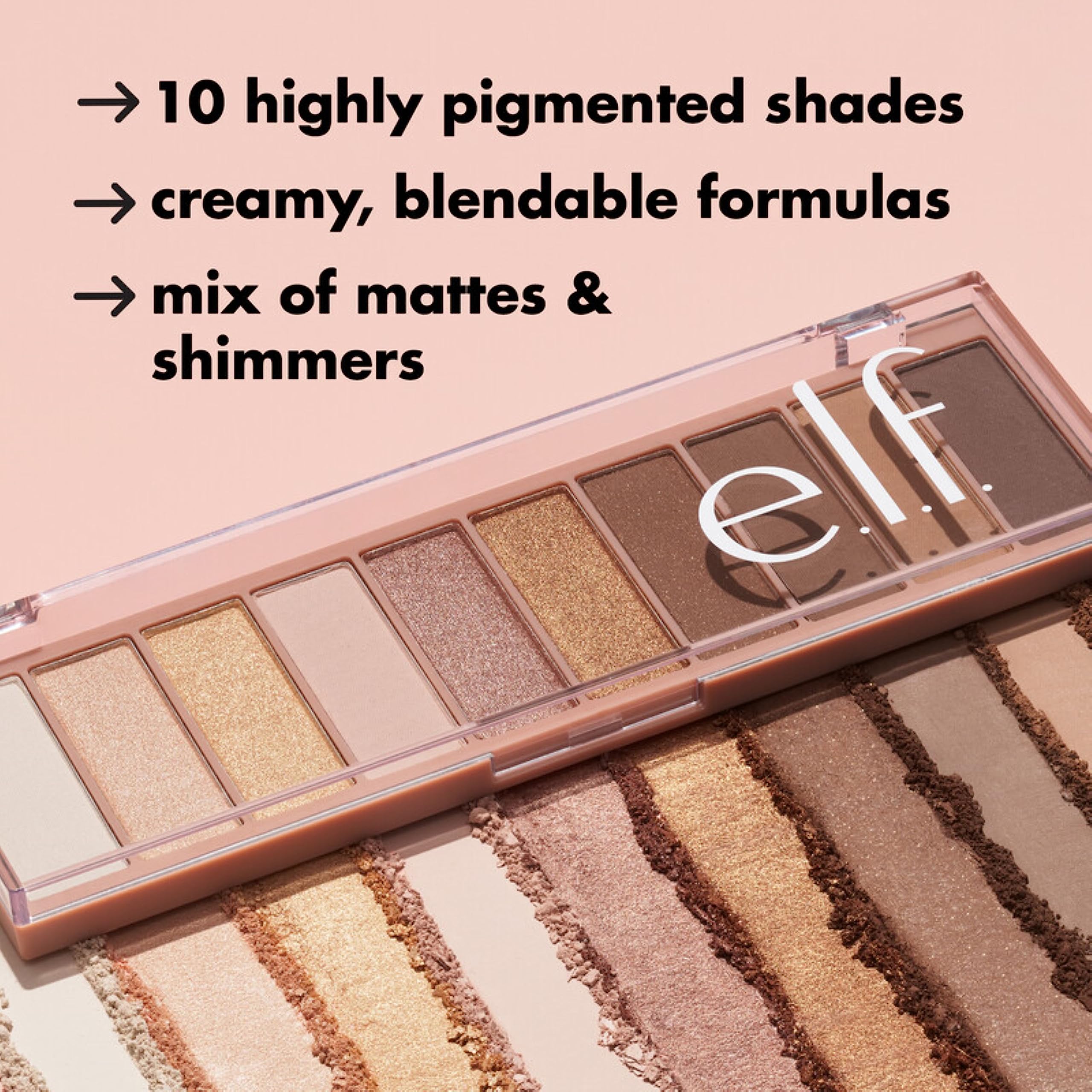 e.l.f. Perfect 10 shadows blend easily into crease for defined, multidimensional contour.