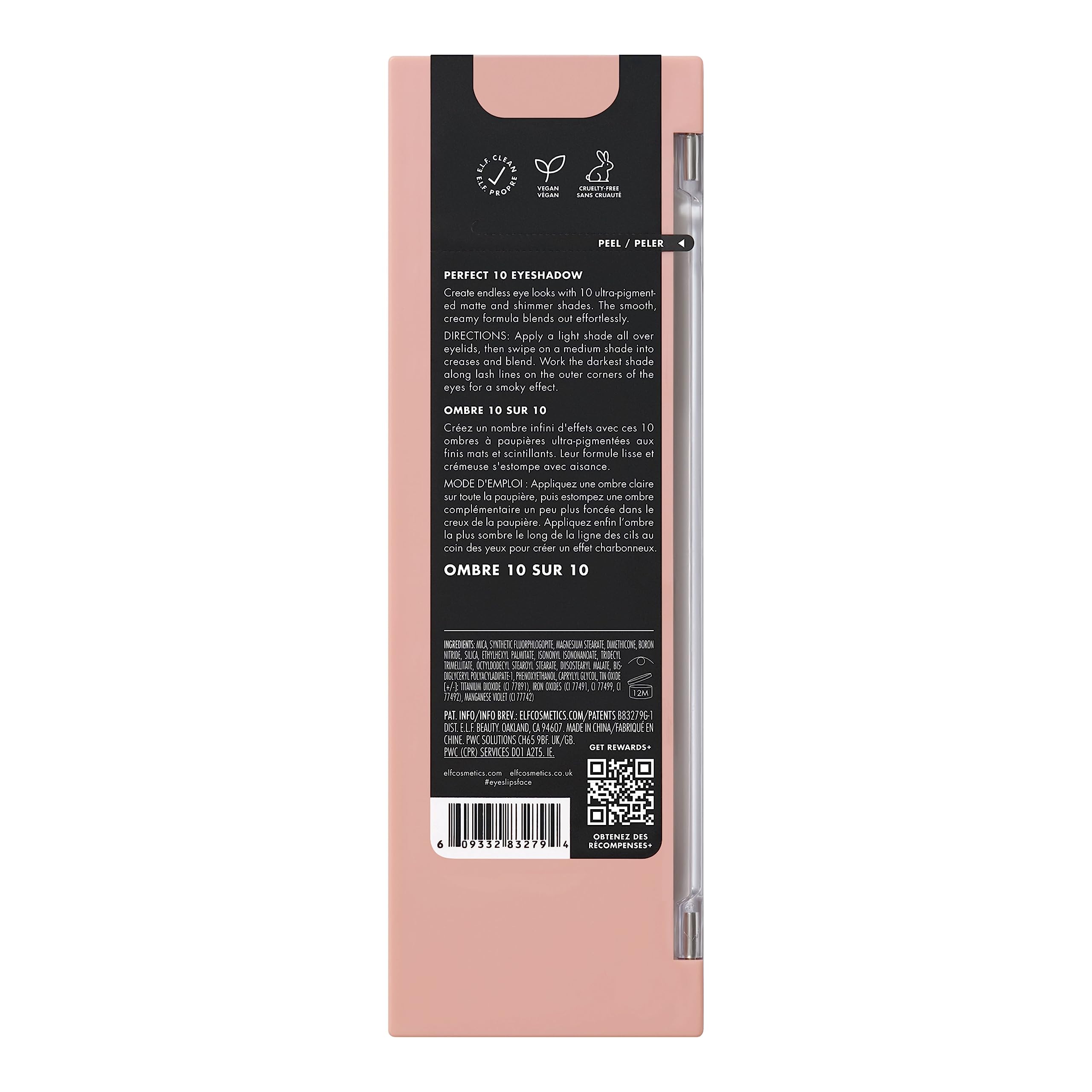 e.l.f. Perfect 10 packaging showcases vegan, cruelty-free promise.