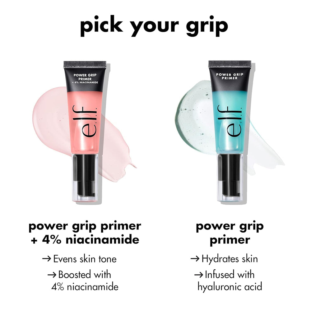 e.l.f. Power Grip Primer Mini translucent-finish image shows clear gel blending with any skin tone.