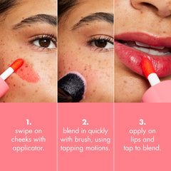 e.l.f. Sheer For It Blush Tint application on lips creates a seamless, blendable stain with natural finish.