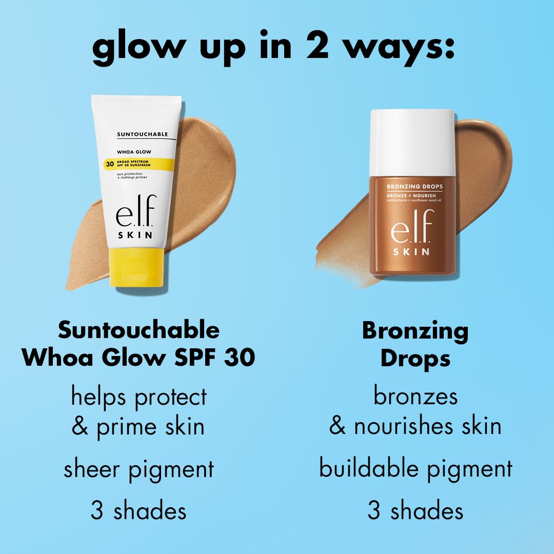 Label highlights Vitamin E and sunflower seed oil in e.l.f. SKIN Bronzing Drops