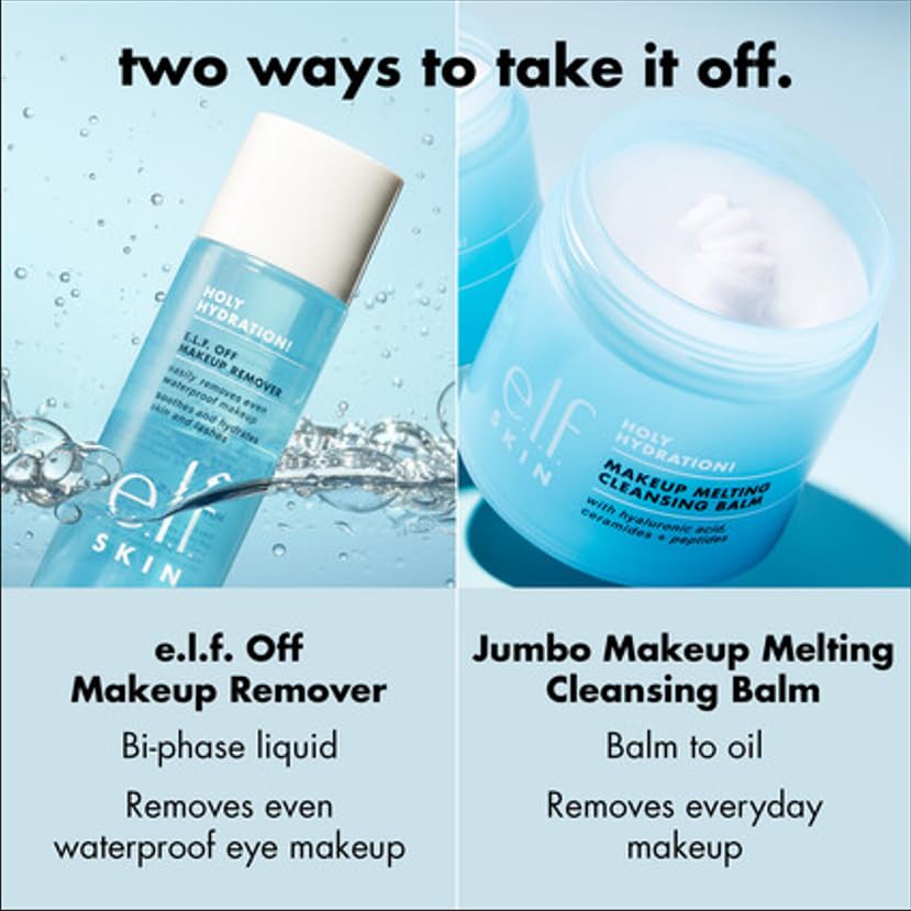 e.l.f. SKIN Holy Hydration balm applied on face for gentle makeup removal on dry skin.