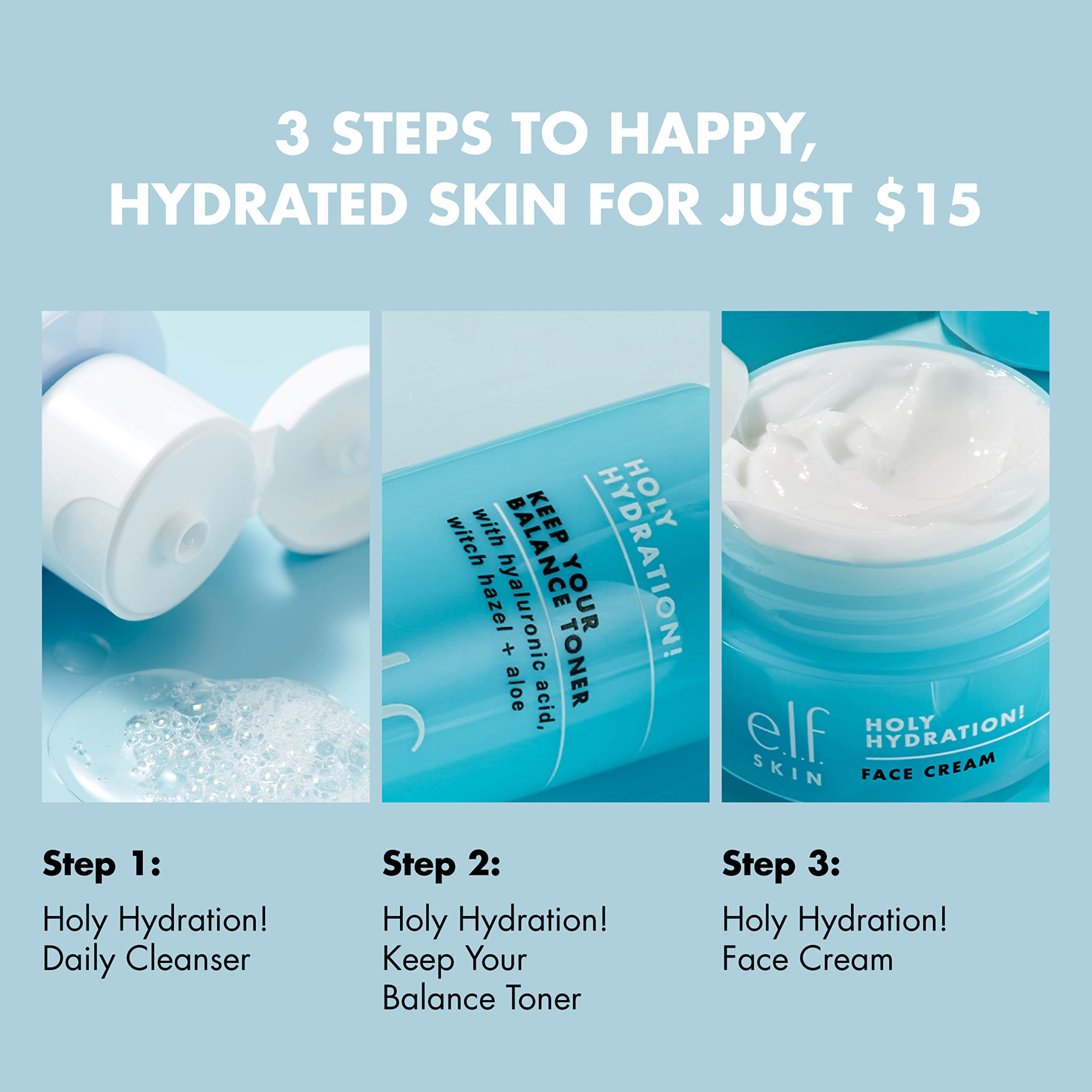 e.l.f. Skin Holy Hydration toner bottle for refreshing hydration and pH balance