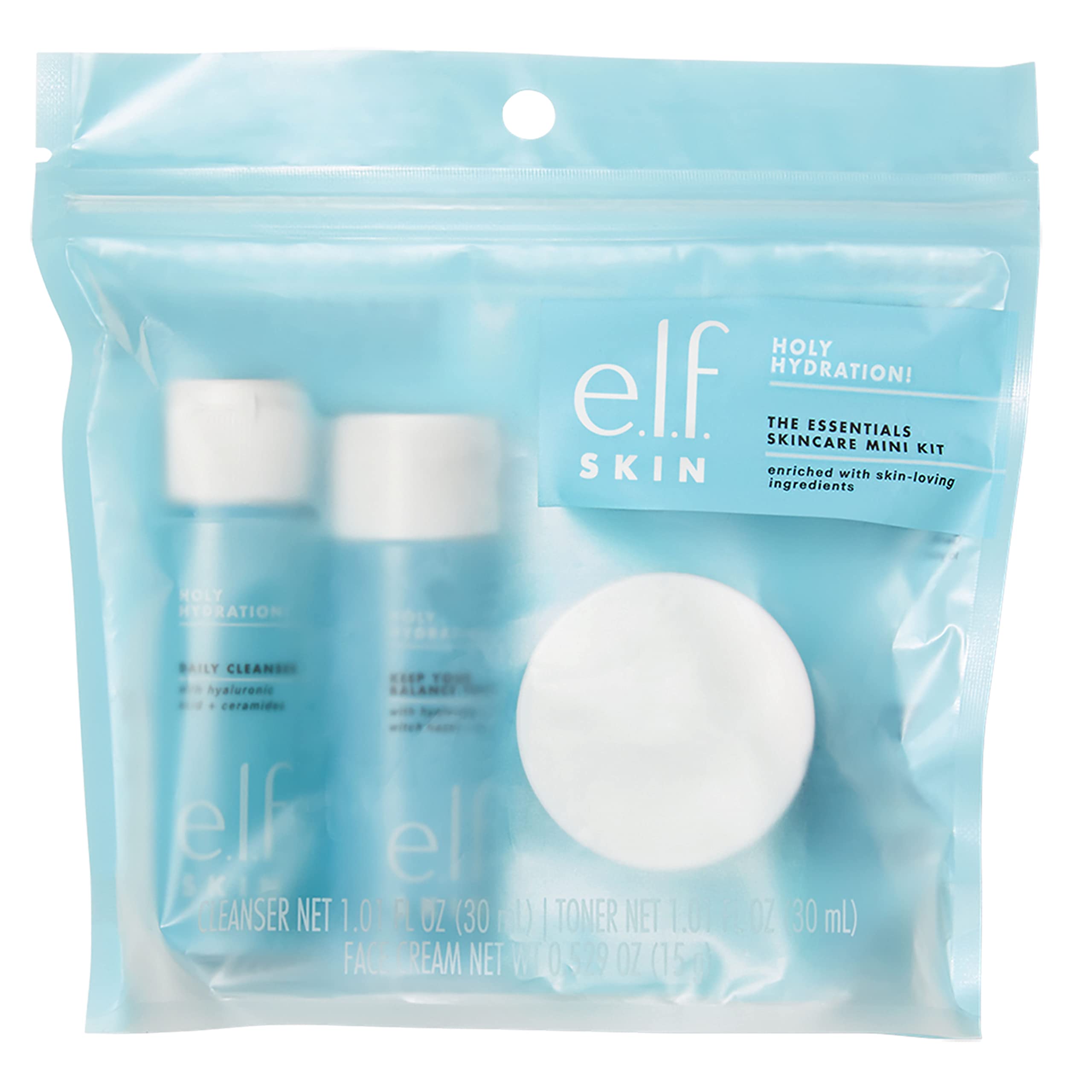 Group shot of the mini kit with cleanser, toner, and moisturizer for on the go