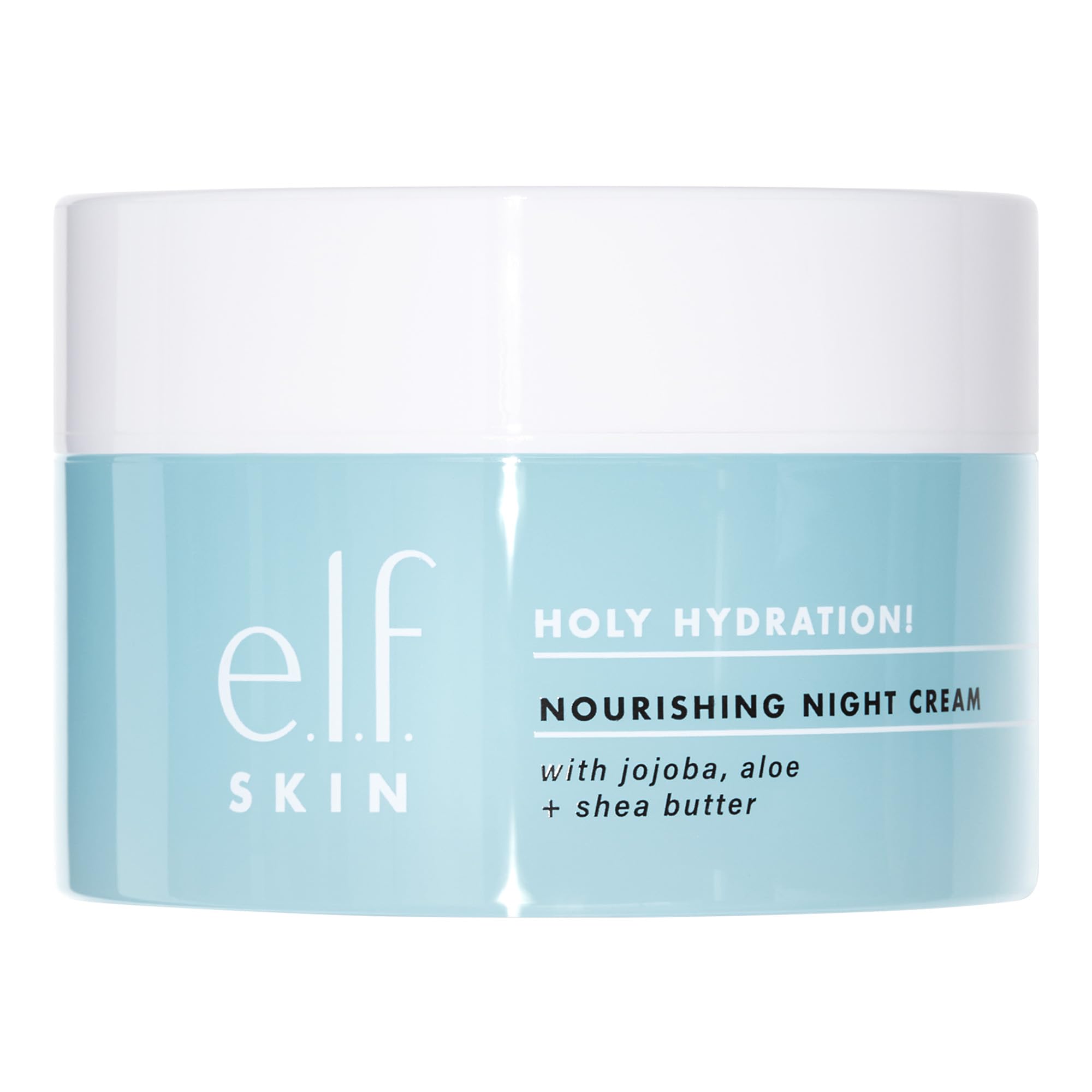 e.l.f. SKIN Holy Hydration night cream jar close-up, rich formula for overnight hydration.
