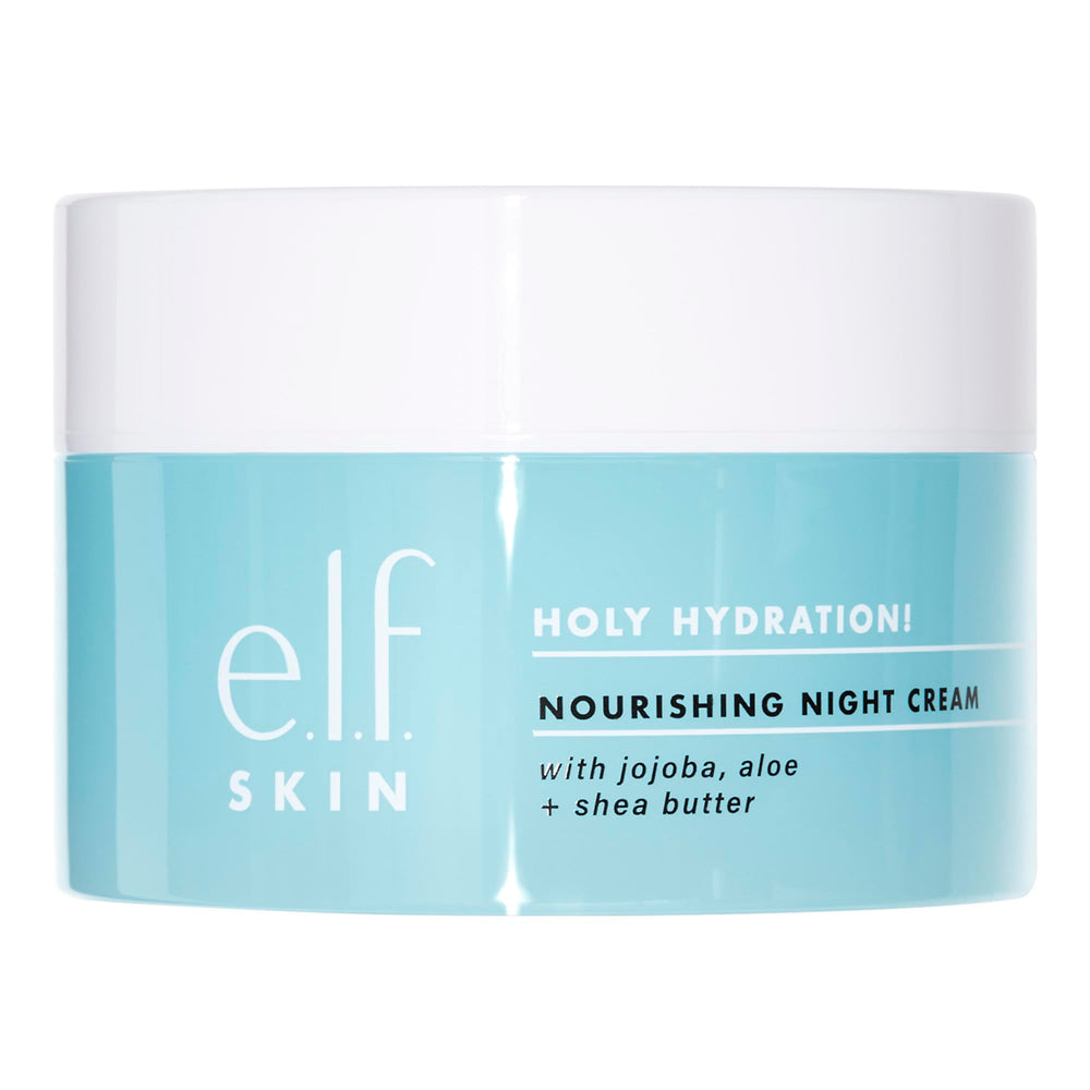 e.l.f. SKIN Holy Hydration night cream jar close-up, rich formula for overnight hydration.