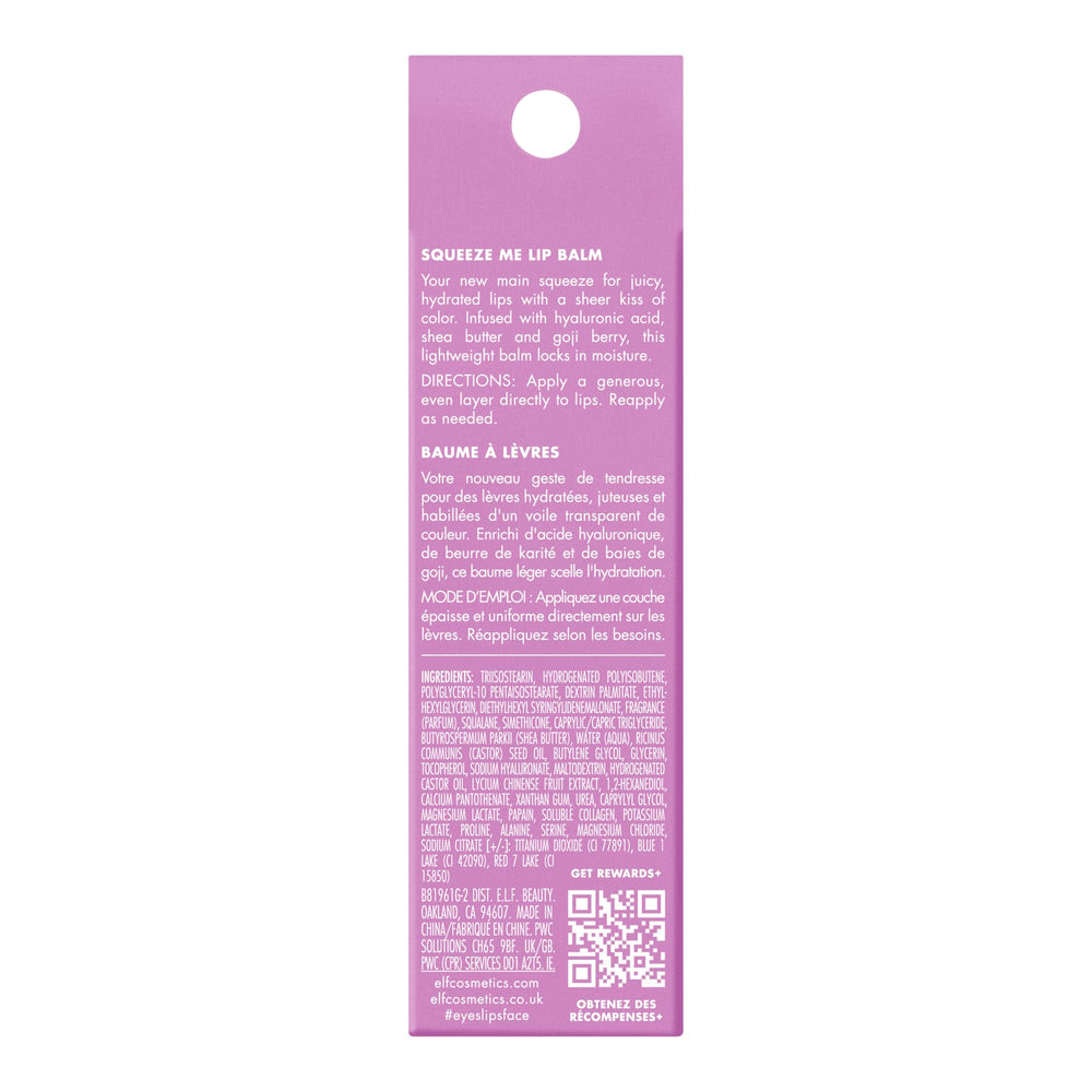 e.l.f. Squeeze Me Lip Balm rich tint on natural lips.