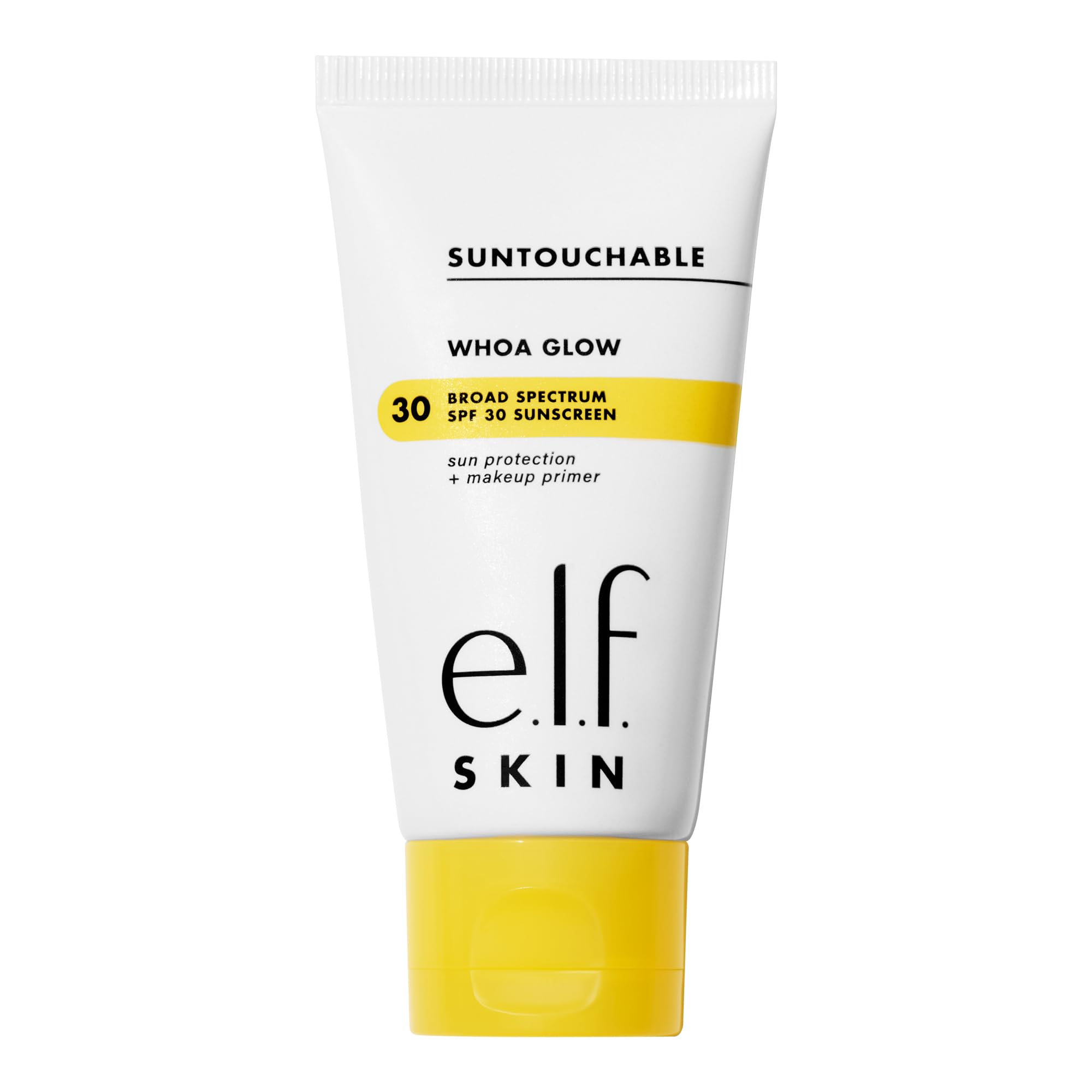 e.l.f. Suntouchable Whoa Glow SPF 30 bottle-pump promotes radiant glow and hydrating primer base.