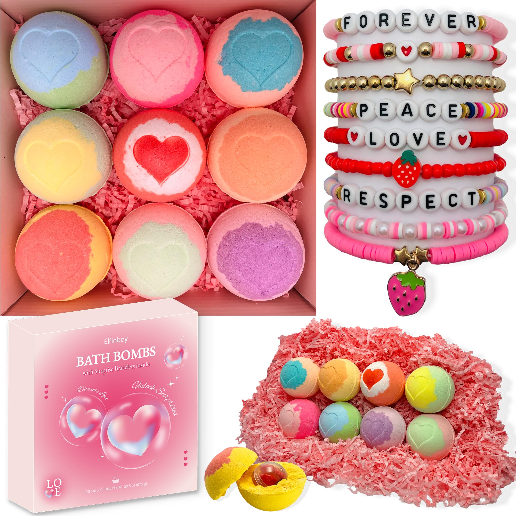 Elfinbay bath bomb heart shape releases a bracelet, adding a fun surprise to bath time.