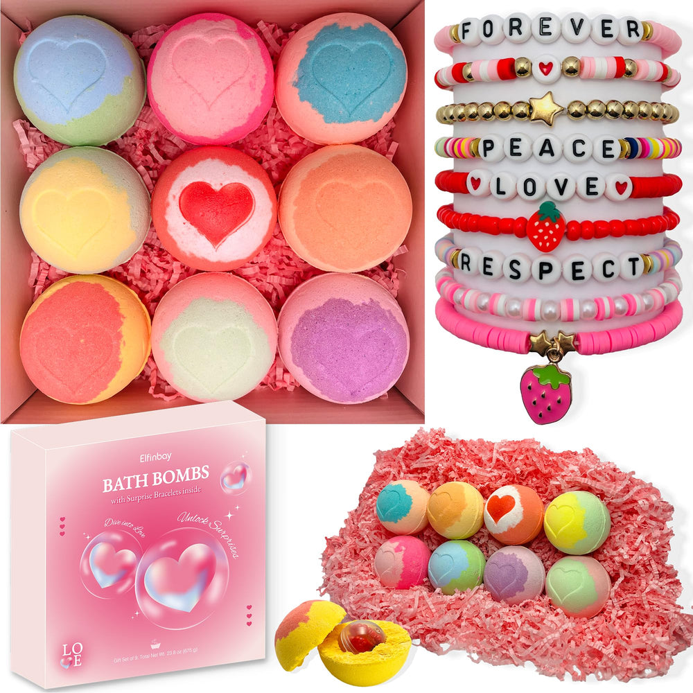 Elfinbay bath bomb heart shape releases a bracelet, adding a fun surprise to bath time.