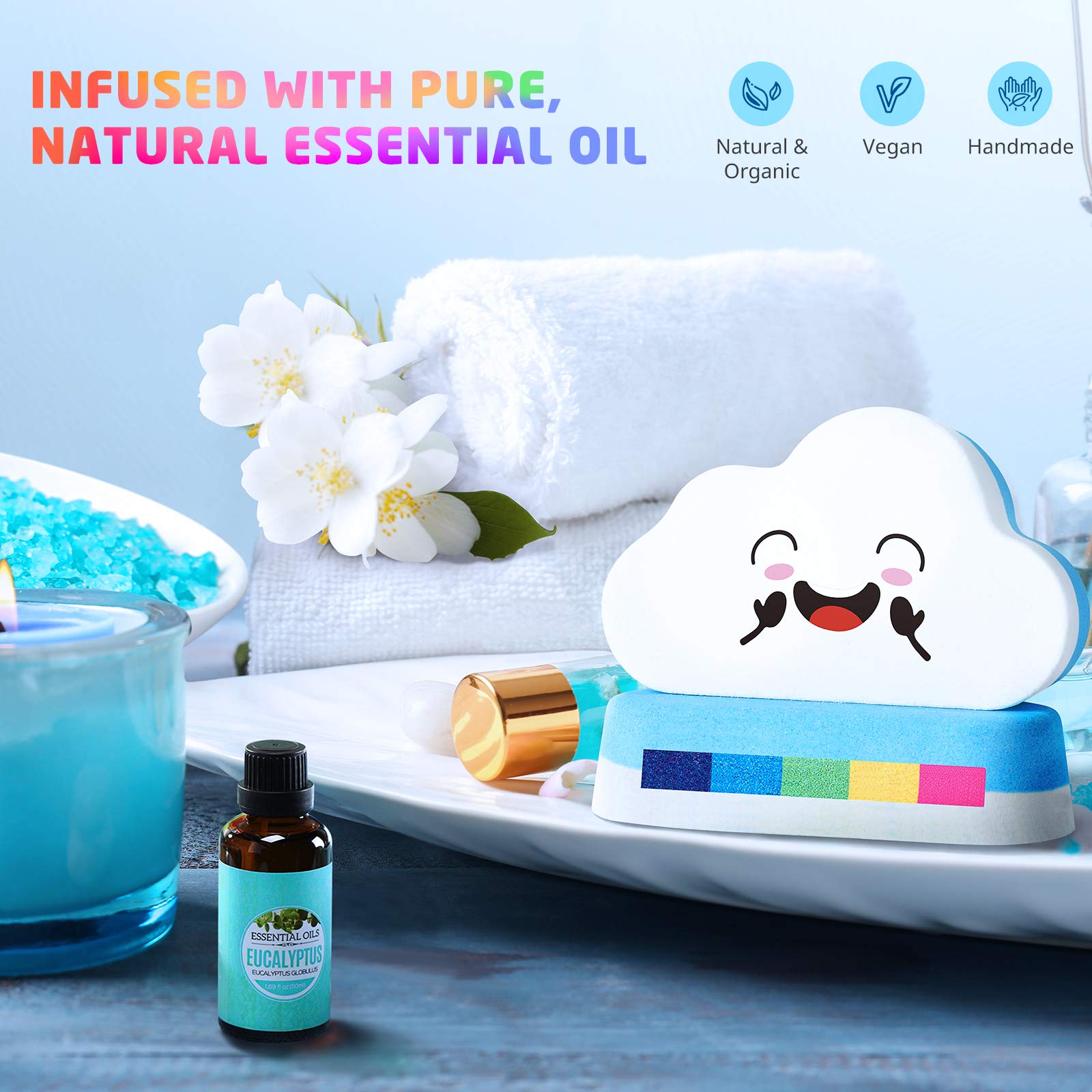 Elfinbay Rainbow Bath Bombs close-up with vivid hues and aroma