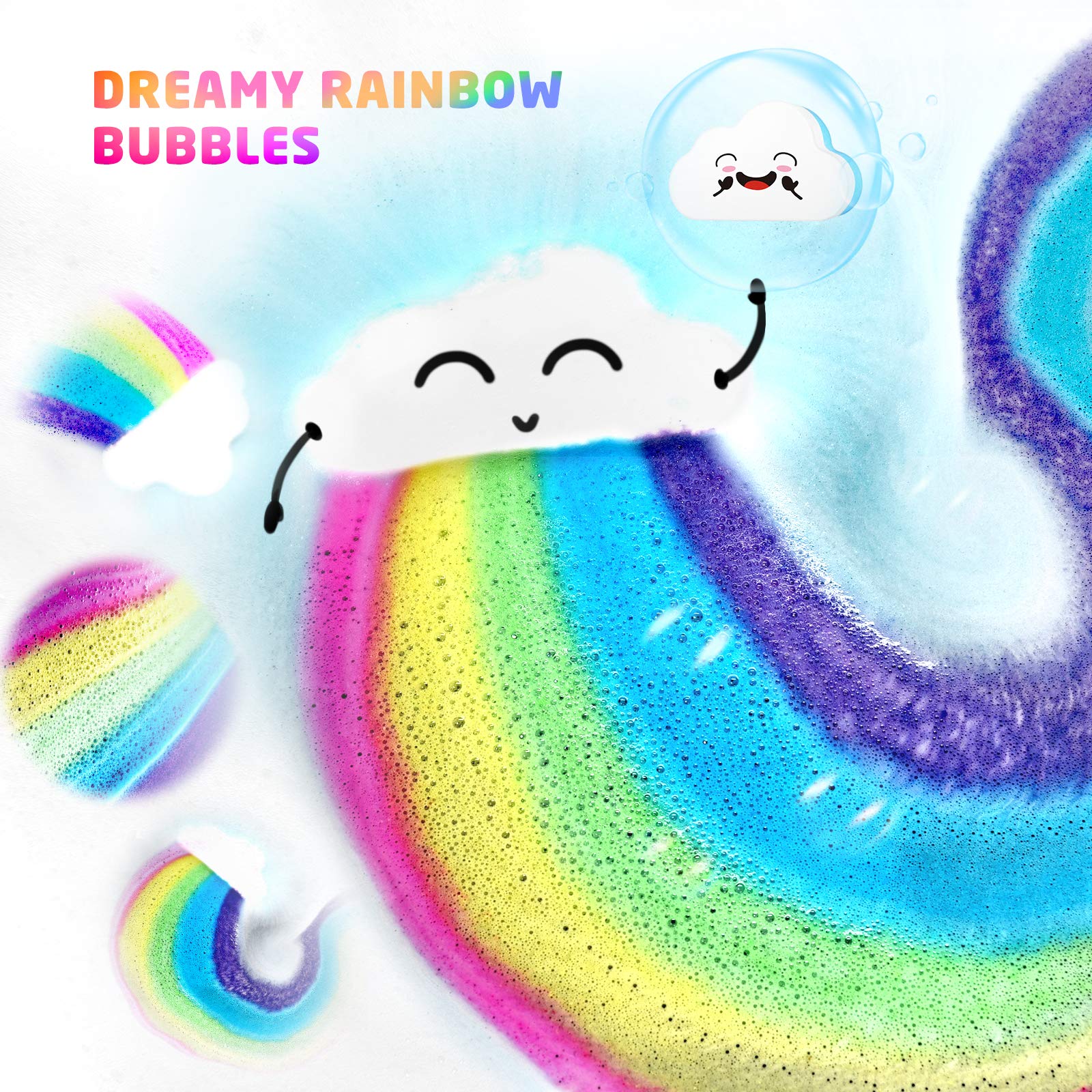 Elfinbay Rainbow Bath Bombs fizzing in water reveal surprise colors