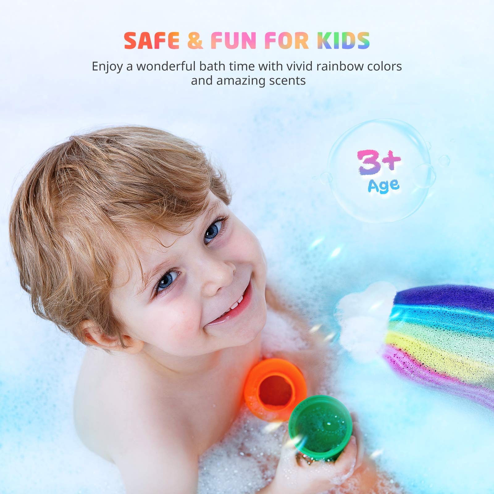 Elfinbay Rainbow Bath Bombs in kids' bath time for colorful play
